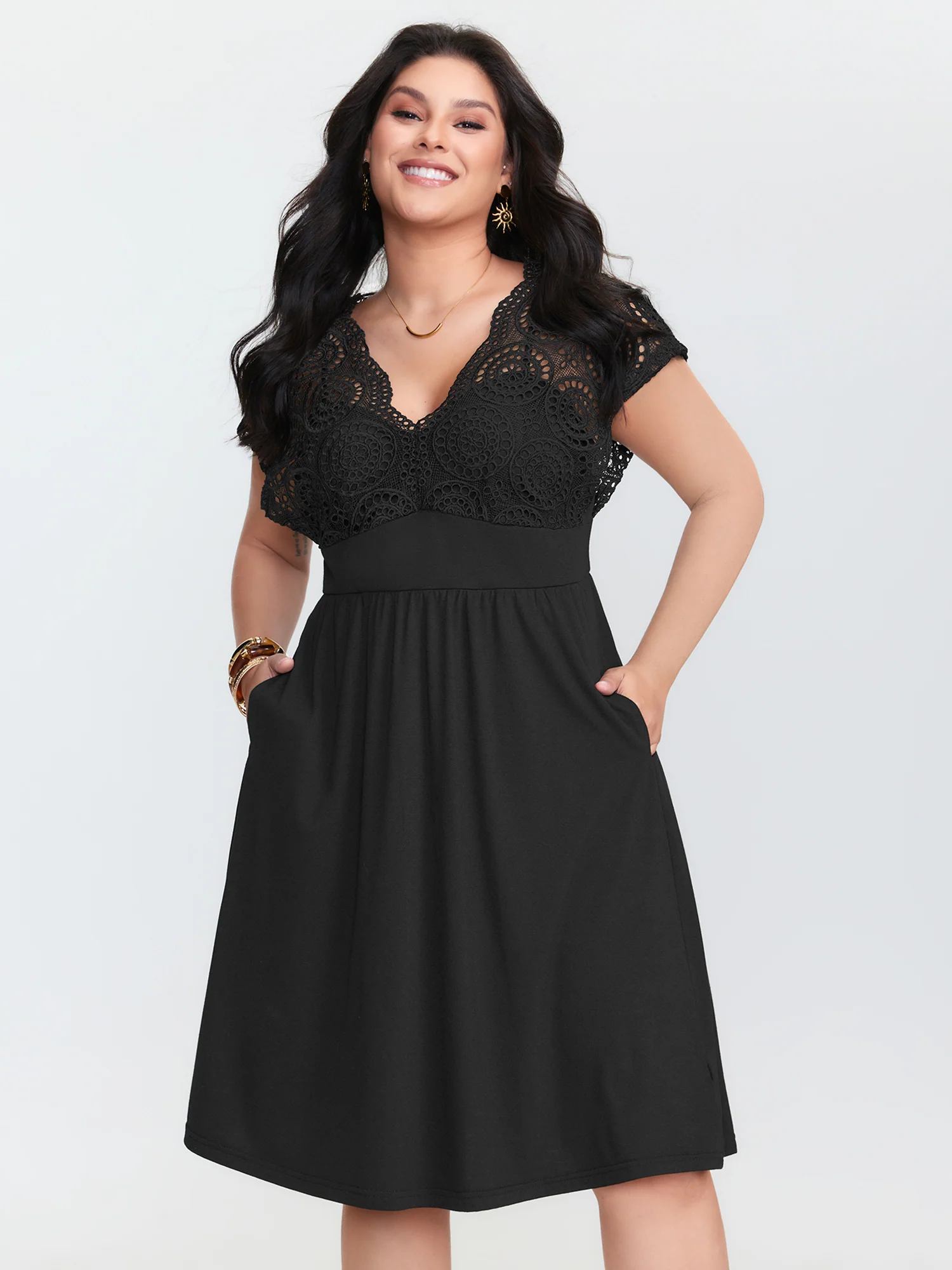 Sheer Lace Sleeve Flowy Mini Dress