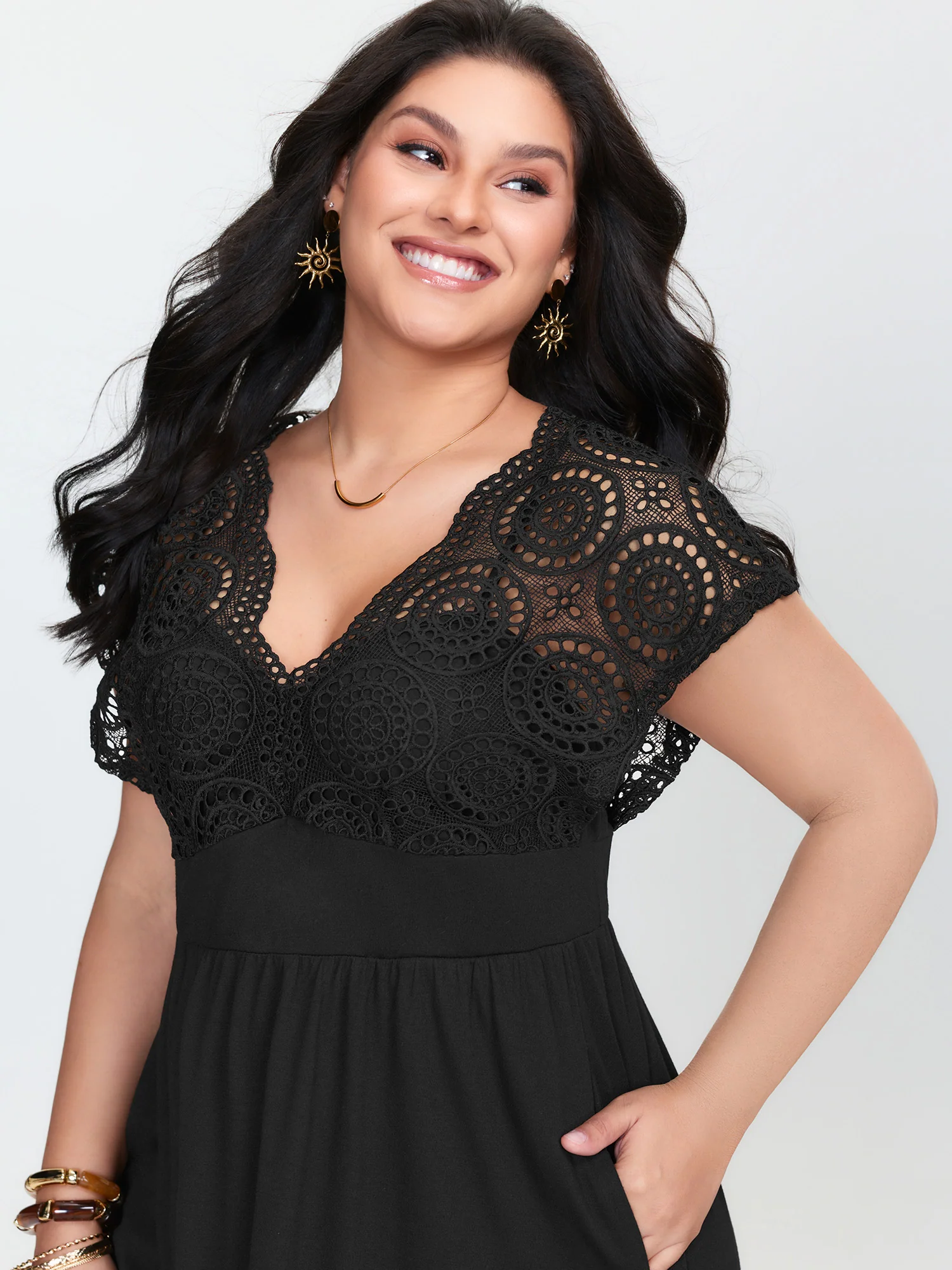 Sheer Lace Sleeve Flowy Mini Dress - Image 2