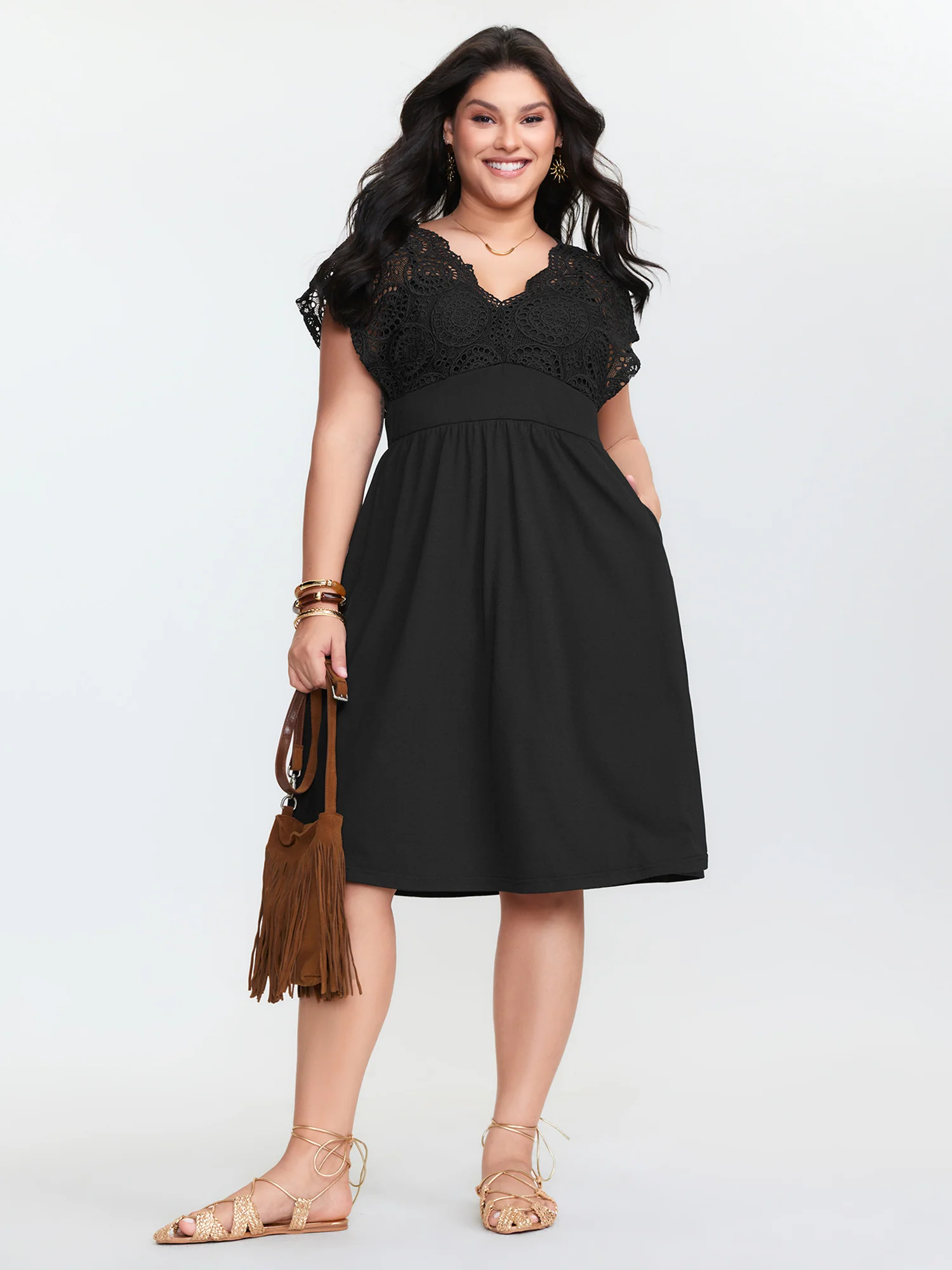 Sheer Lace Sleeve Flowy Mini Dress - Image 3