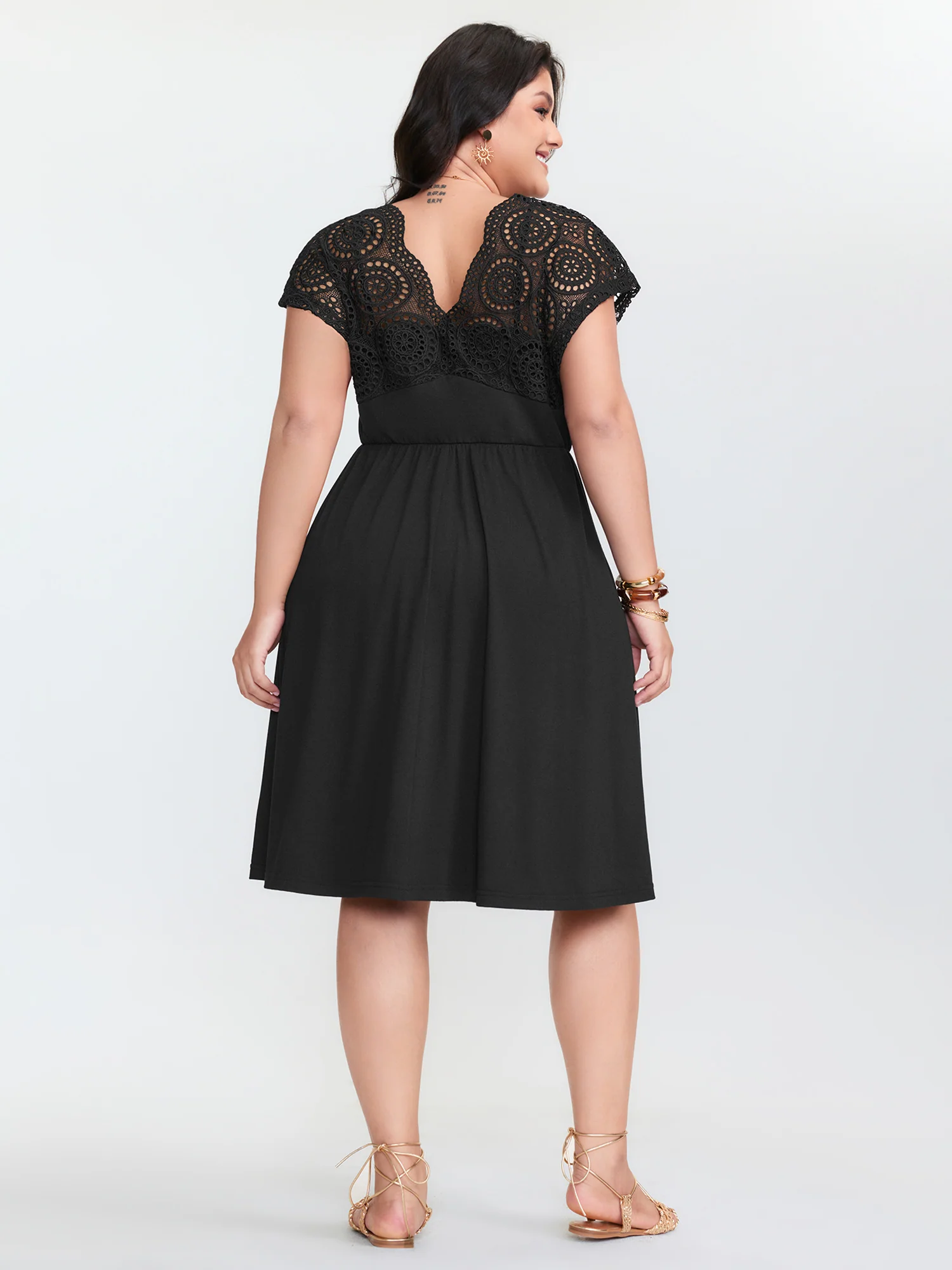 Sheer Lace Sleeve Flowy Mini Dress - Image 4