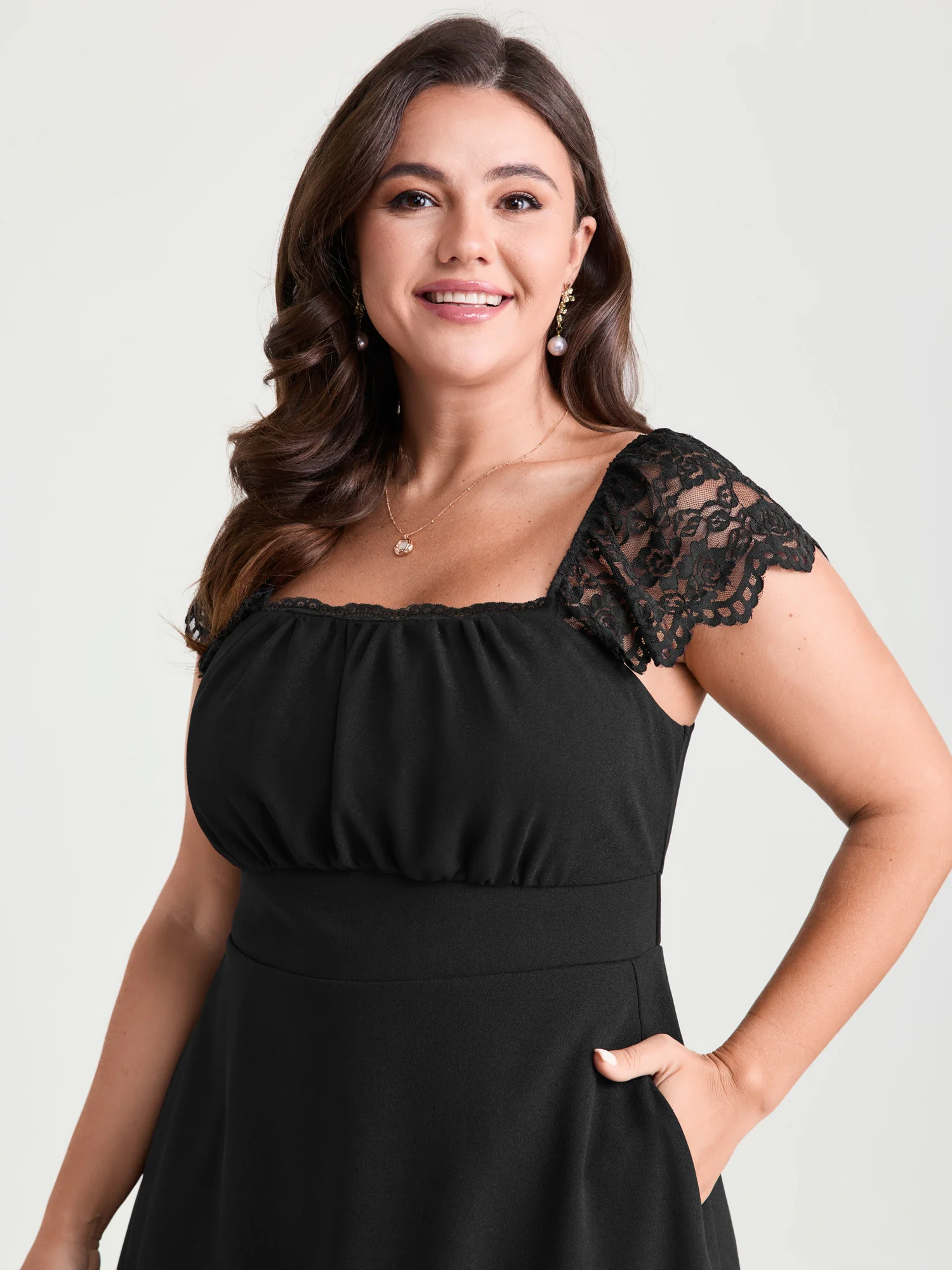 Sheer Lace Sleeve Gathered Cinched-Waist Mini Dress - Image 2