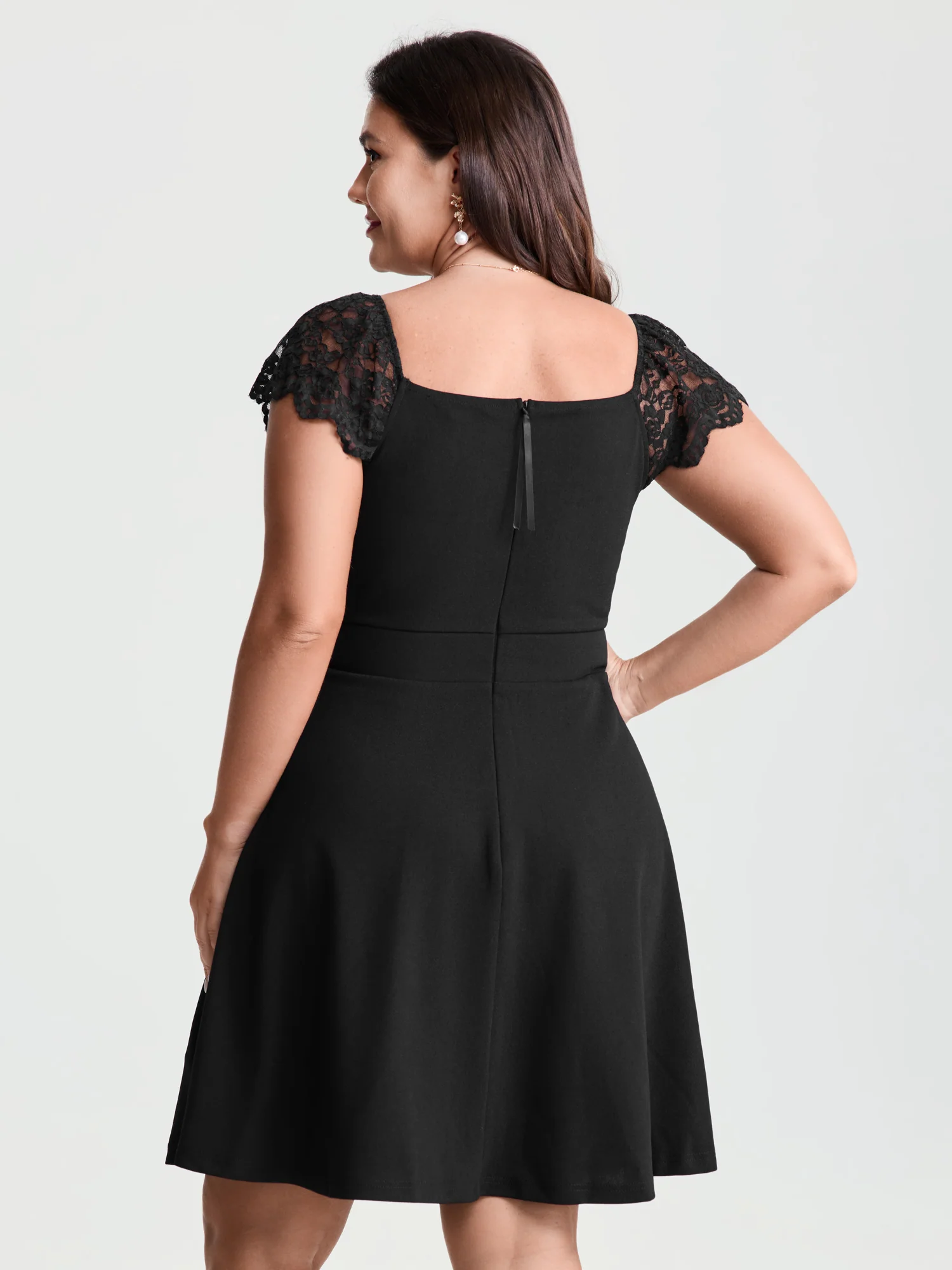 Sheer Lace Sleeve Gathered Cinched-Waist Mini Dress - Image 4