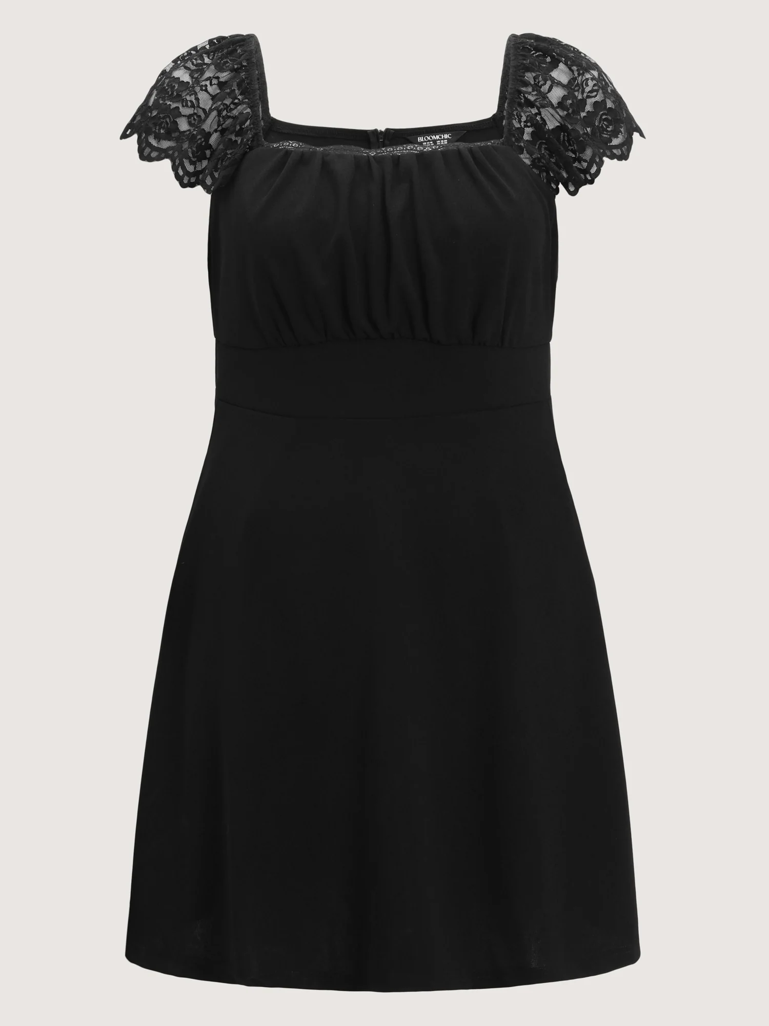 Sheer Lace Sleeve Gathered Cinched-Waist Mini Dress - Image 7