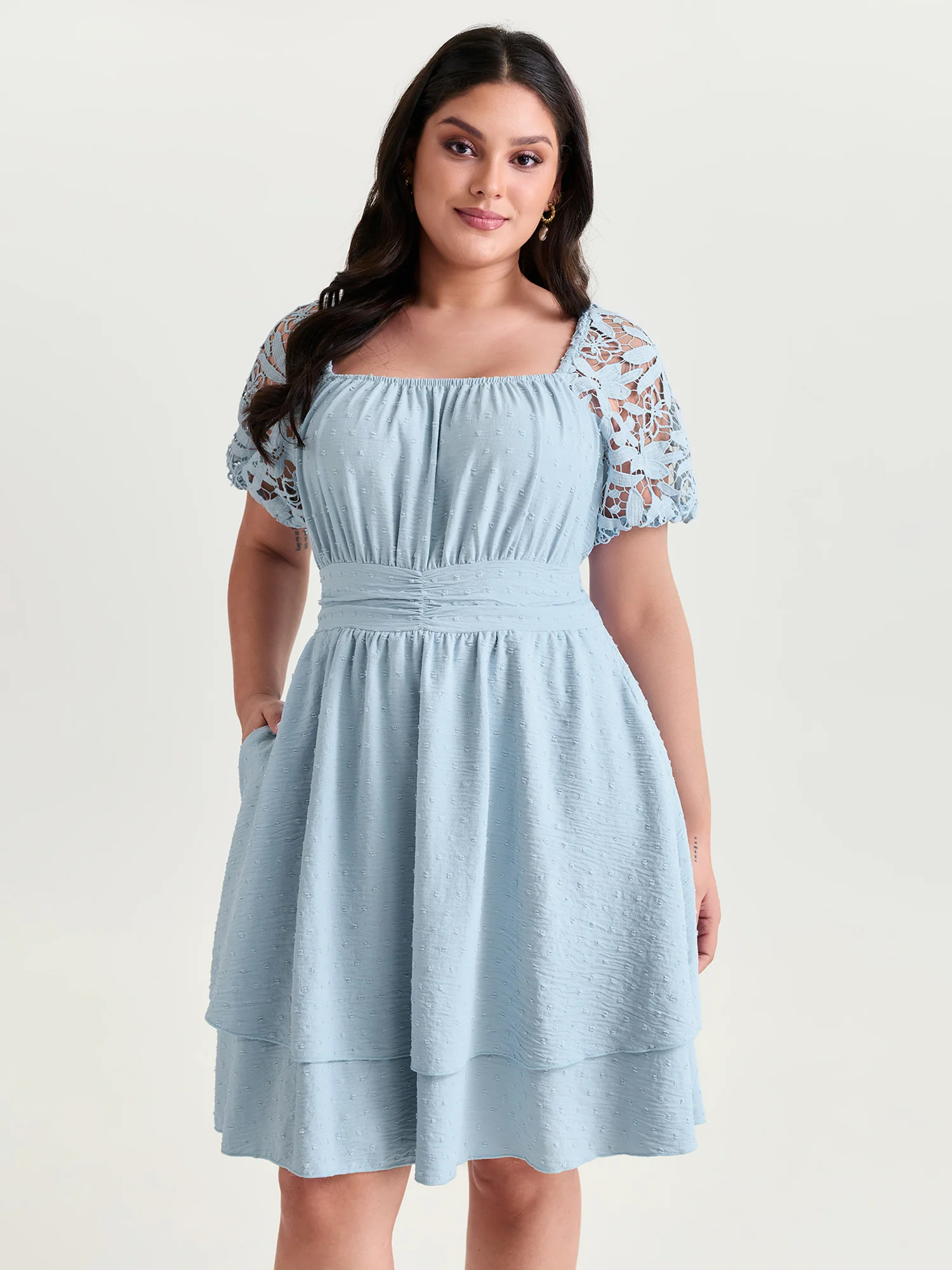 Sheer Lace Sleeve Open Back Mini Dress - Image 2