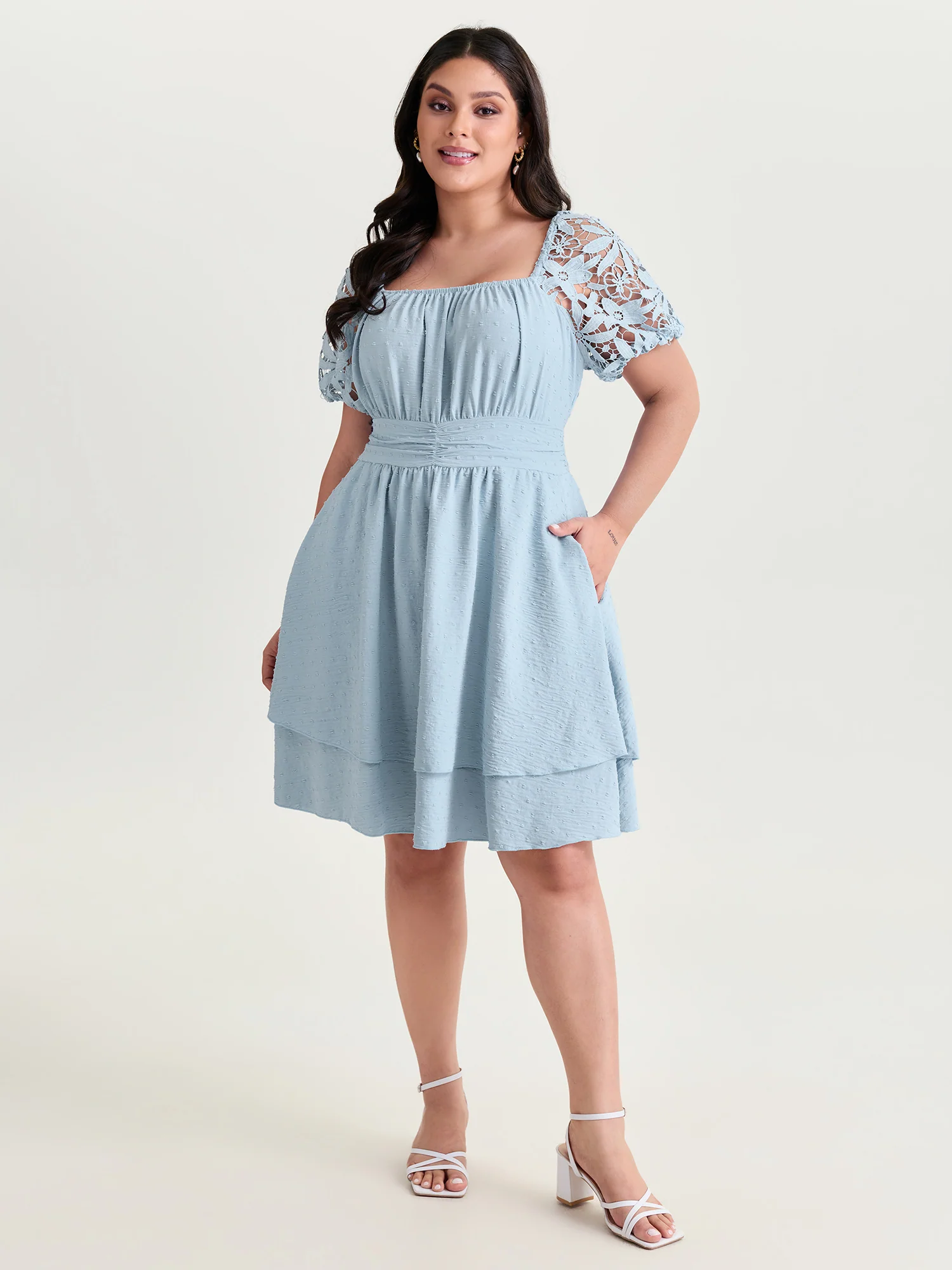 Sheer Lace Sleeve Open Back Mini Dress - Image 3