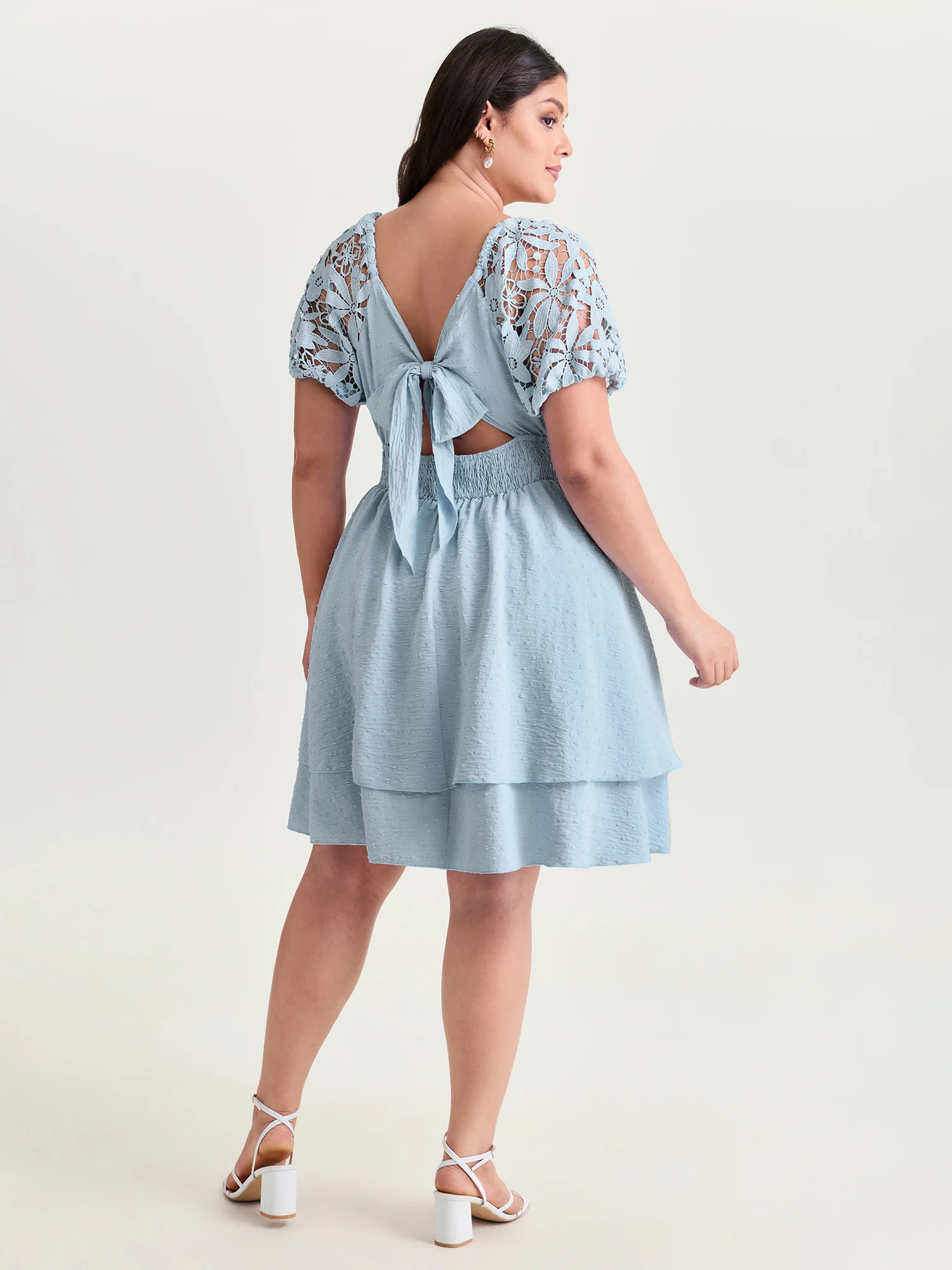 Sheer Lace Sleeve Open Back Mini Dress - Image 5