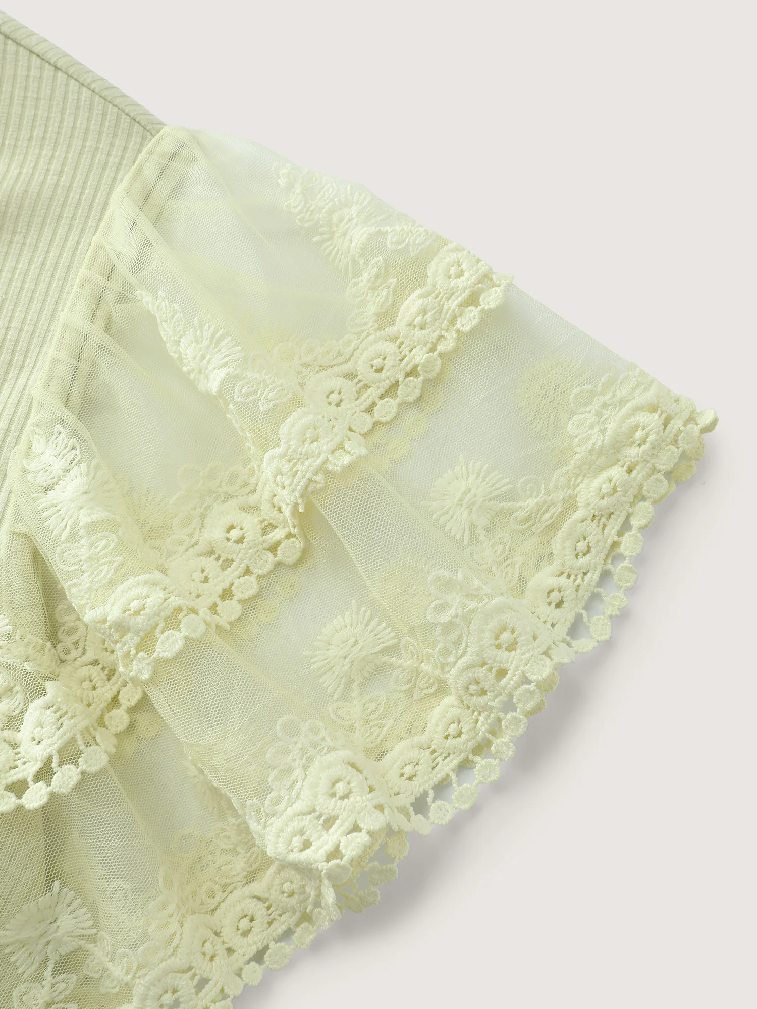 Sheer Lace Sleeve Plain T-Shirt - Image 5