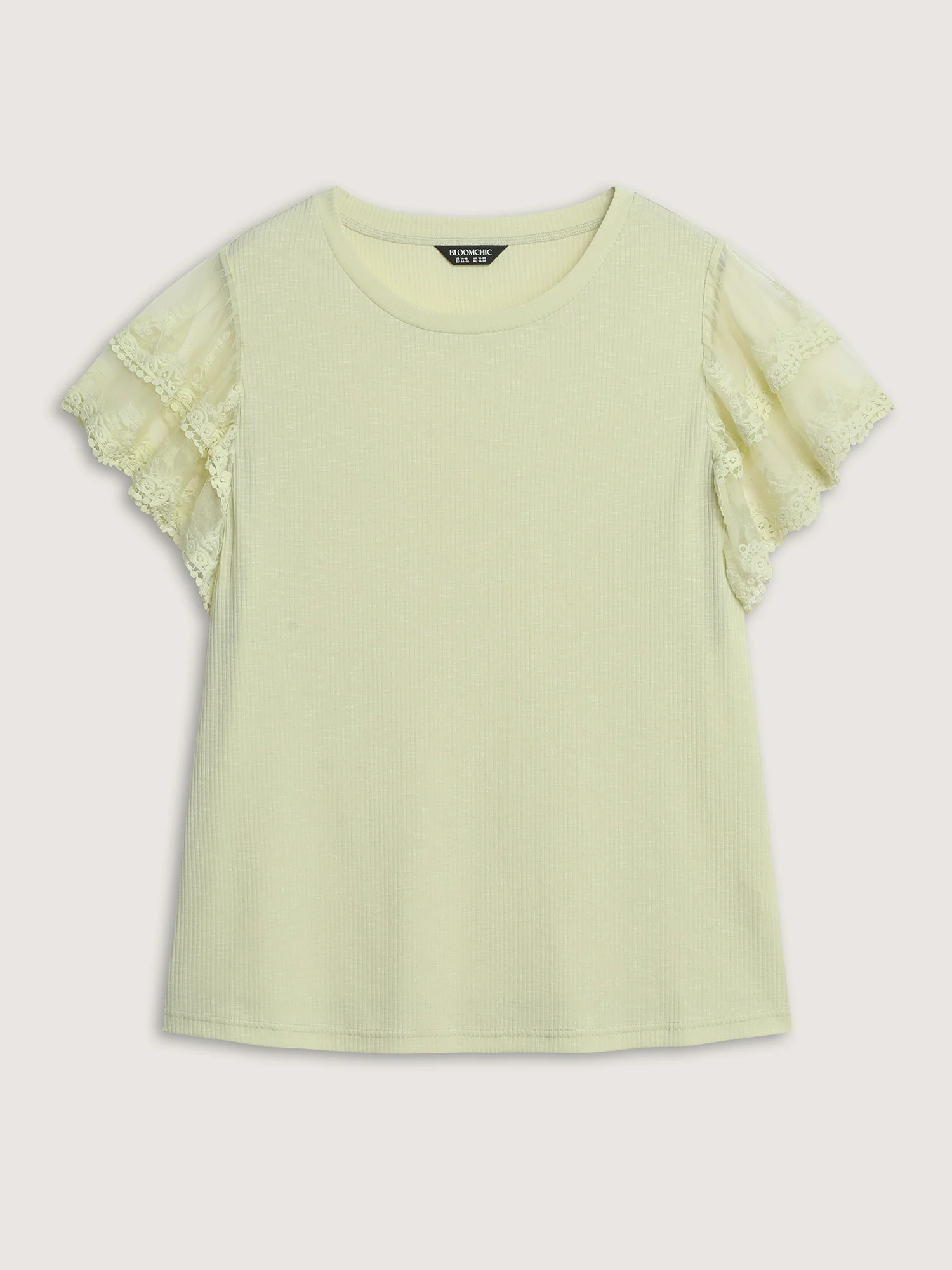 Sheer Lace Sleeve Plain T-Shirt - Image 6