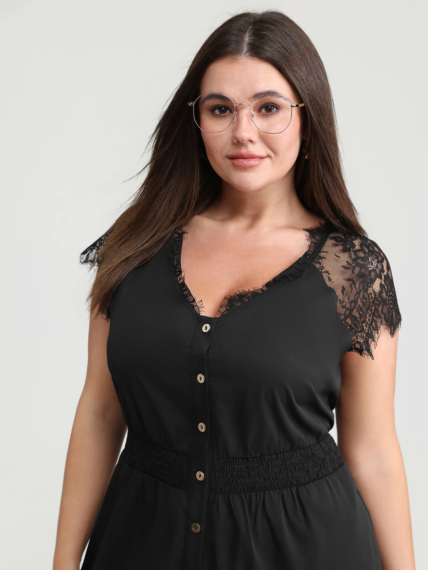 Sheer Lace Sleeve Pockets Jumpsuit - Image 2