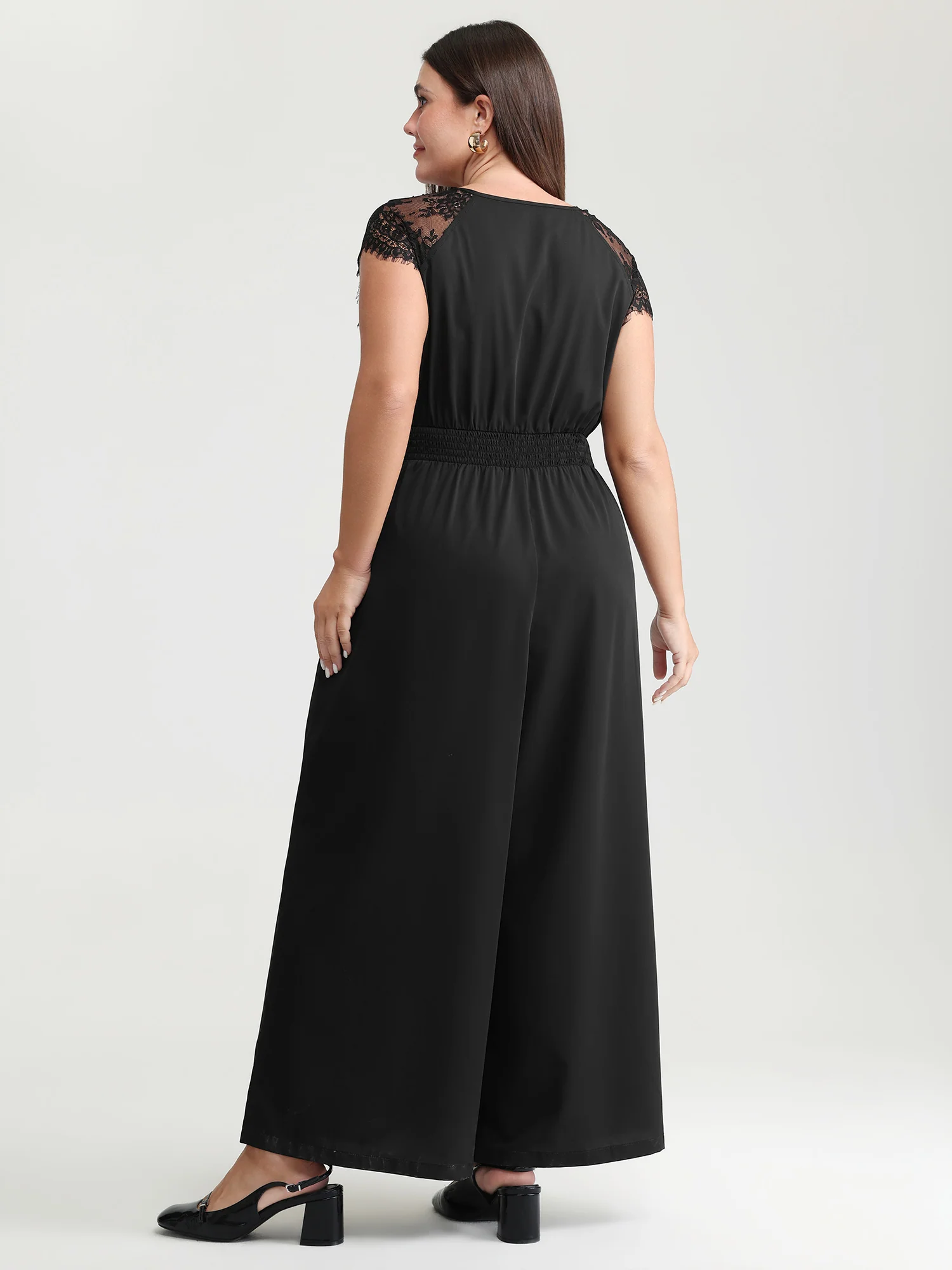 Sheer Lace Sleeve Pockets Jumpsuit - Image 4