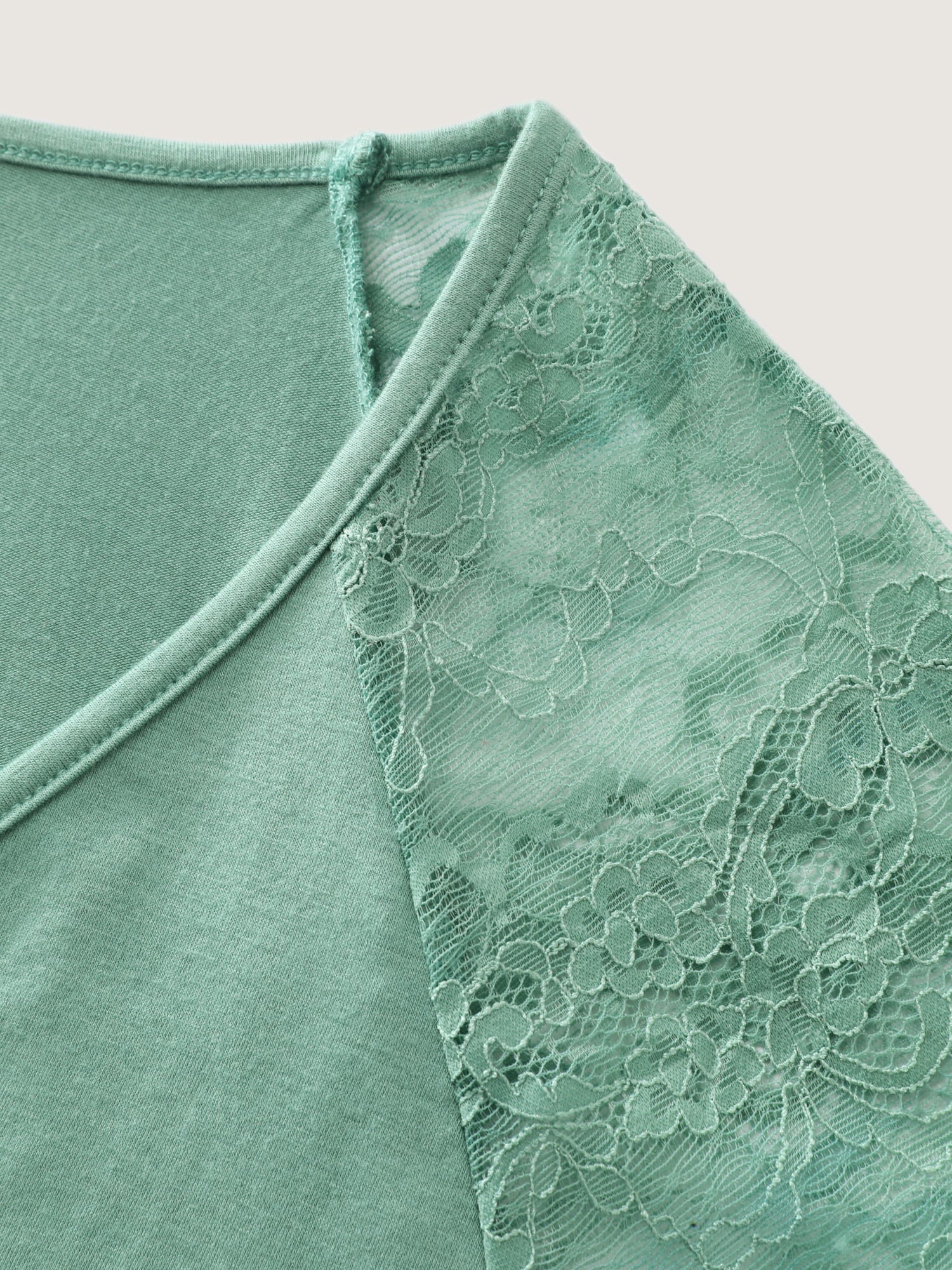 Sheer Lace Sleeve Ruffled Hem T-Shirt - Image 6