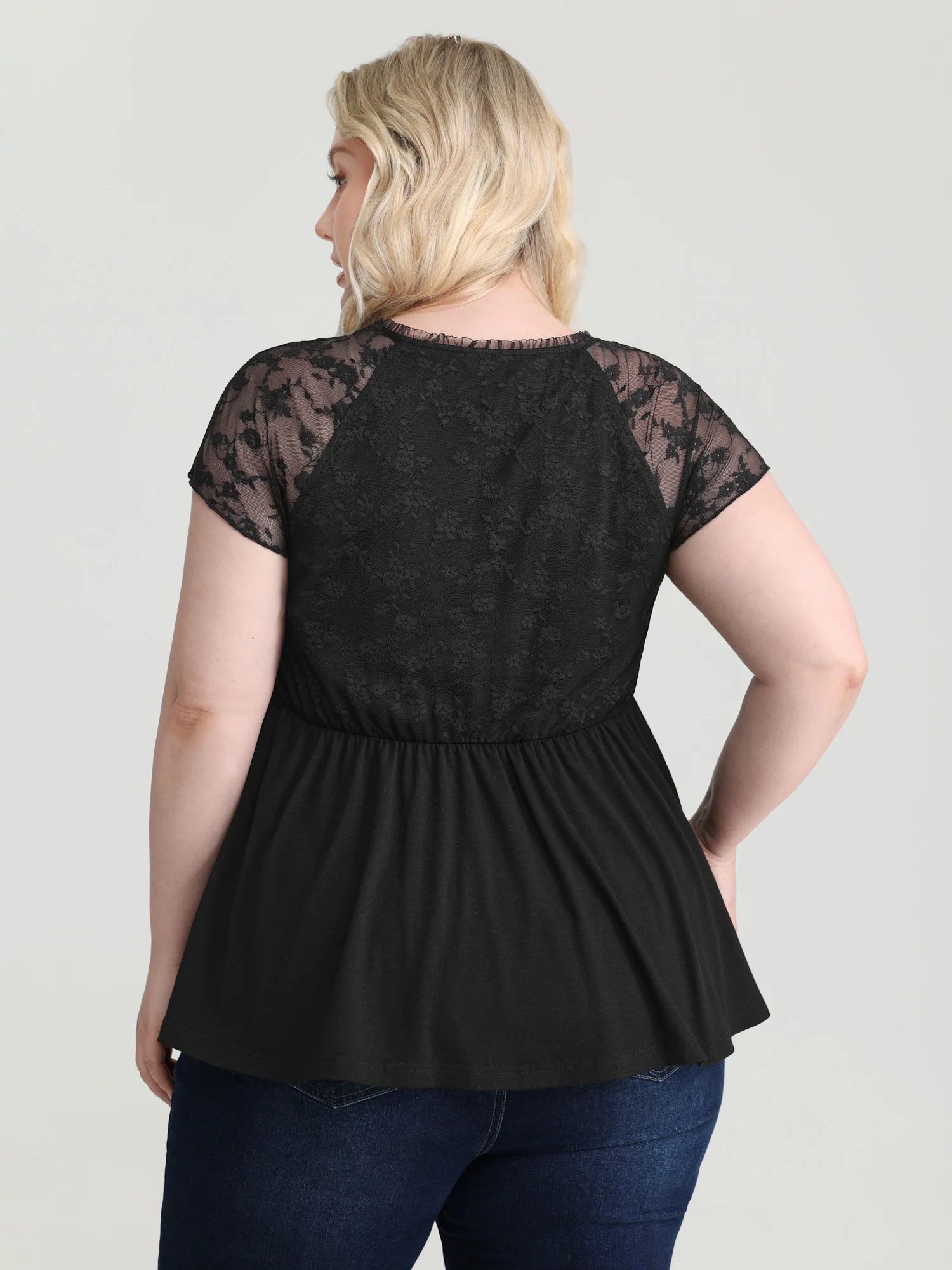 Sheer Lace Sleeve Stretchy Knit Top - Image 5