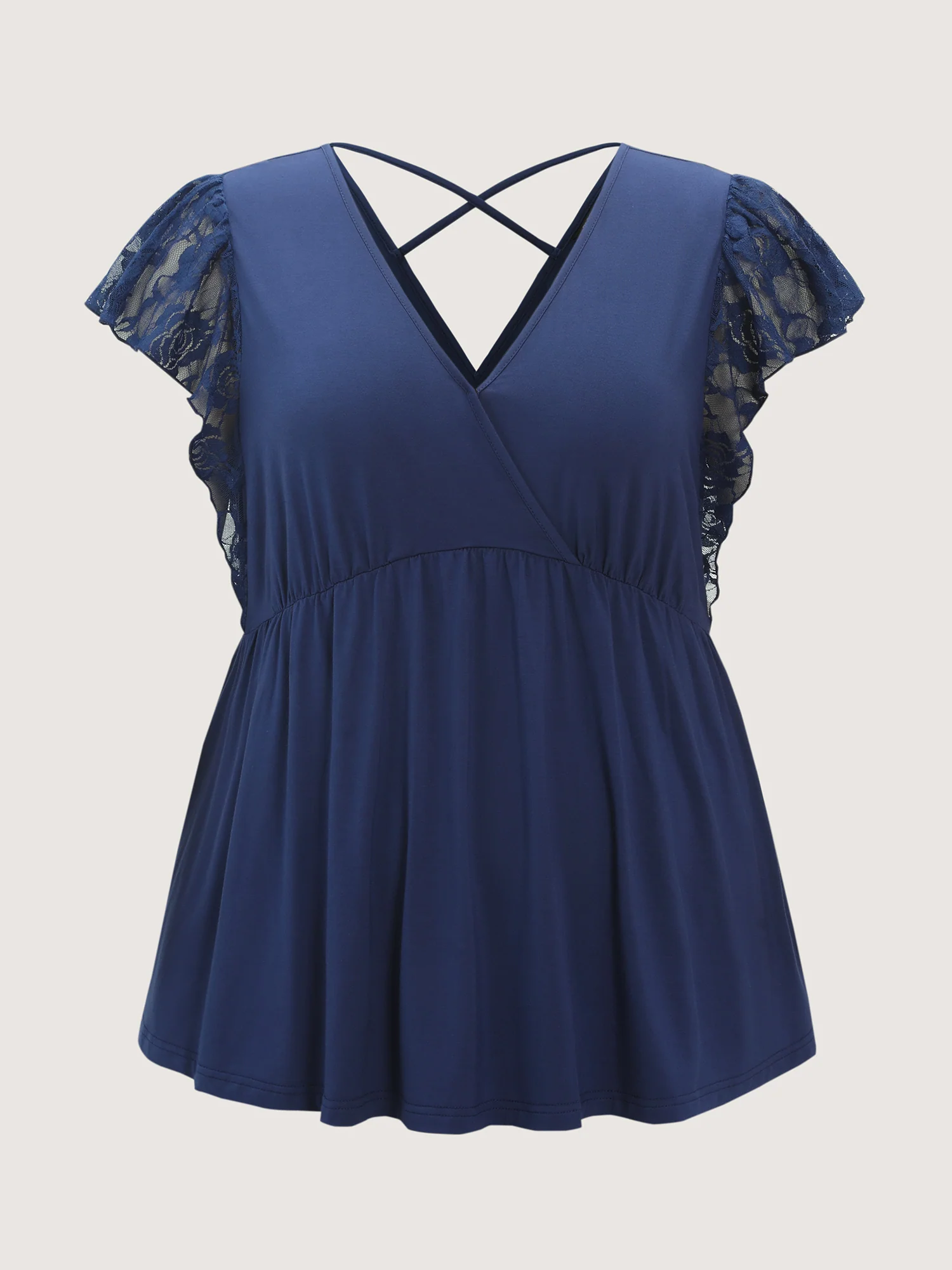 Sheer Lace Sleeve V-Neck Top - Image 5
