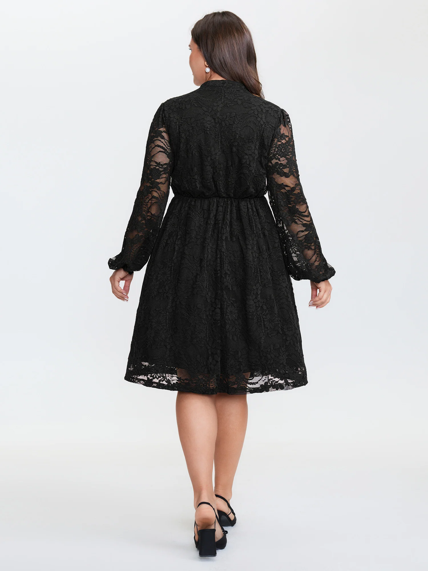 Sheer Lace Sleeve Waist-Defining Mini Dress - Image 5