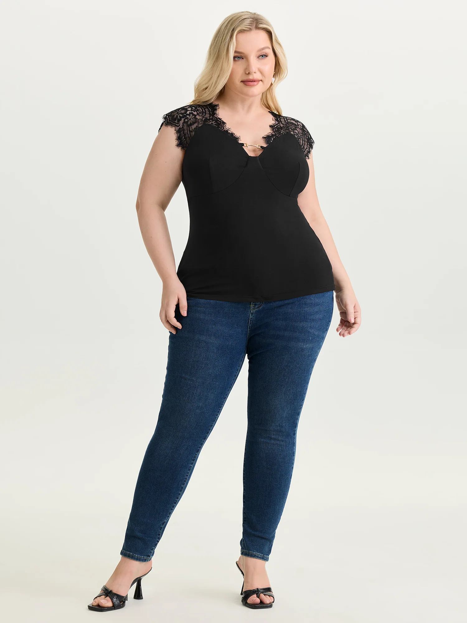 Sheer Lace Straps Knit Top - Image 3
