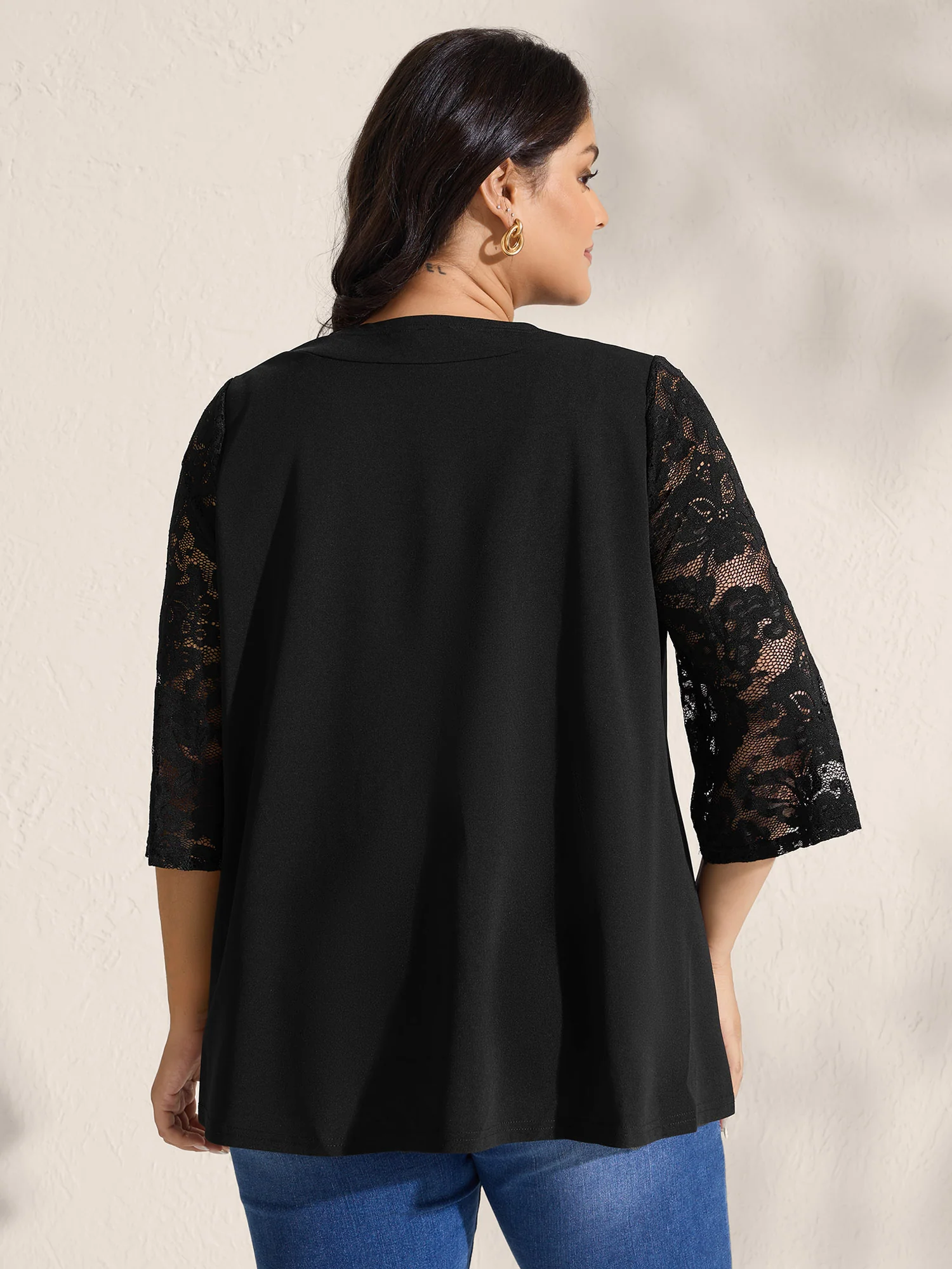 Sheer Lace Stretchy Arc Hem Kimono - Image 4