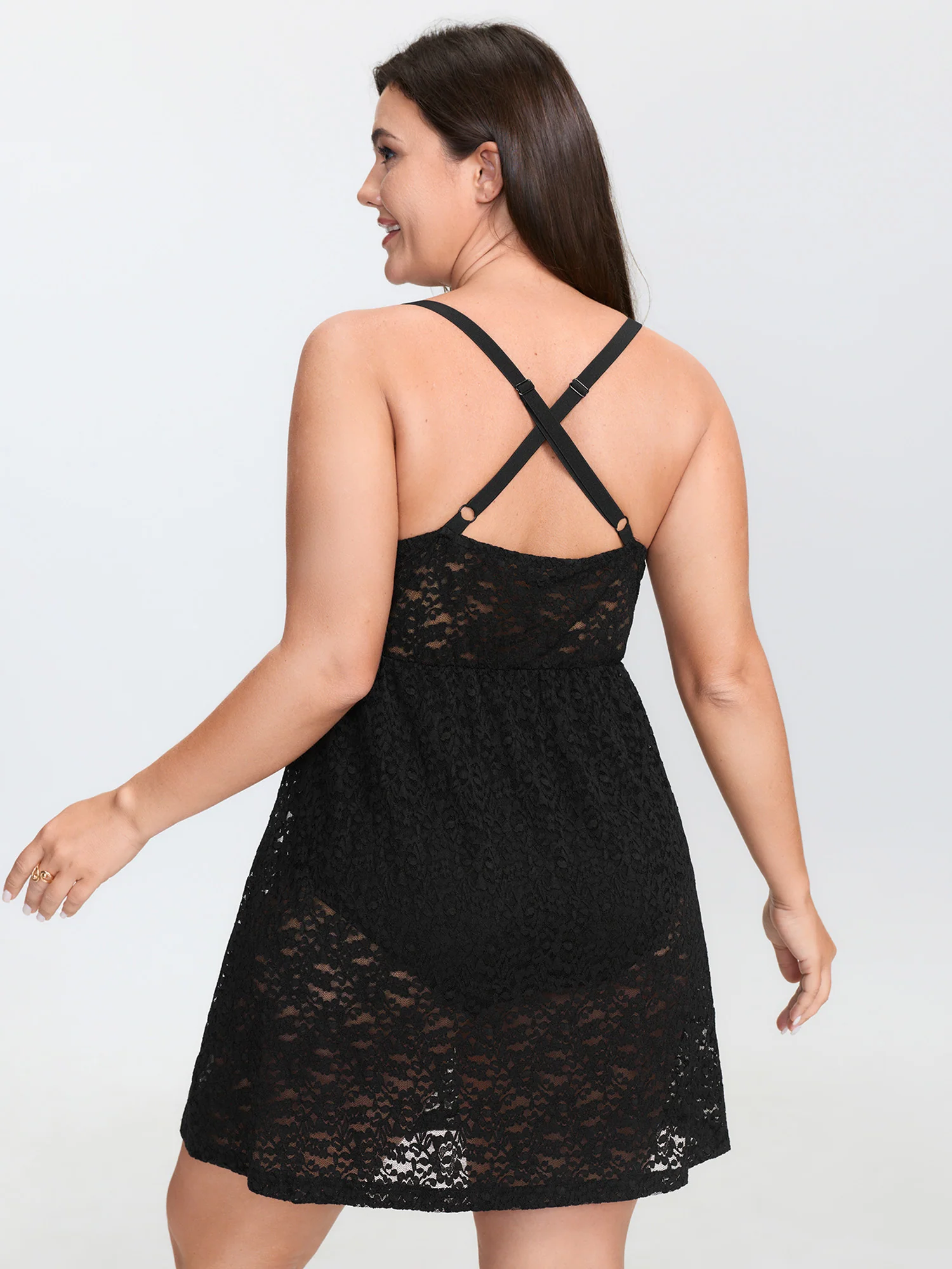 Sheer Lace Textured Crosstie Nightgown - Image 4