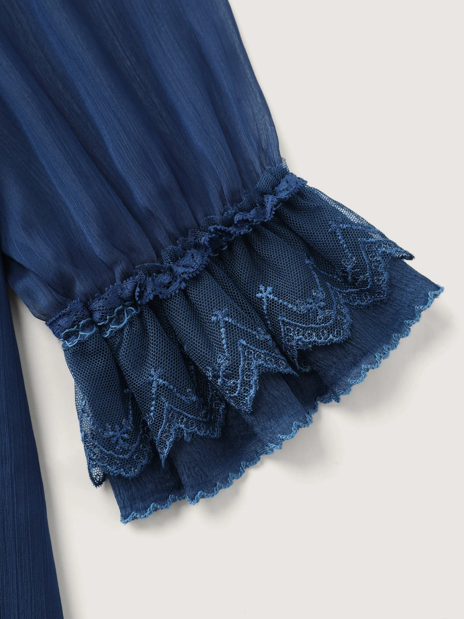 Sheer Lace Trim Belted Midi Dress - Image 7