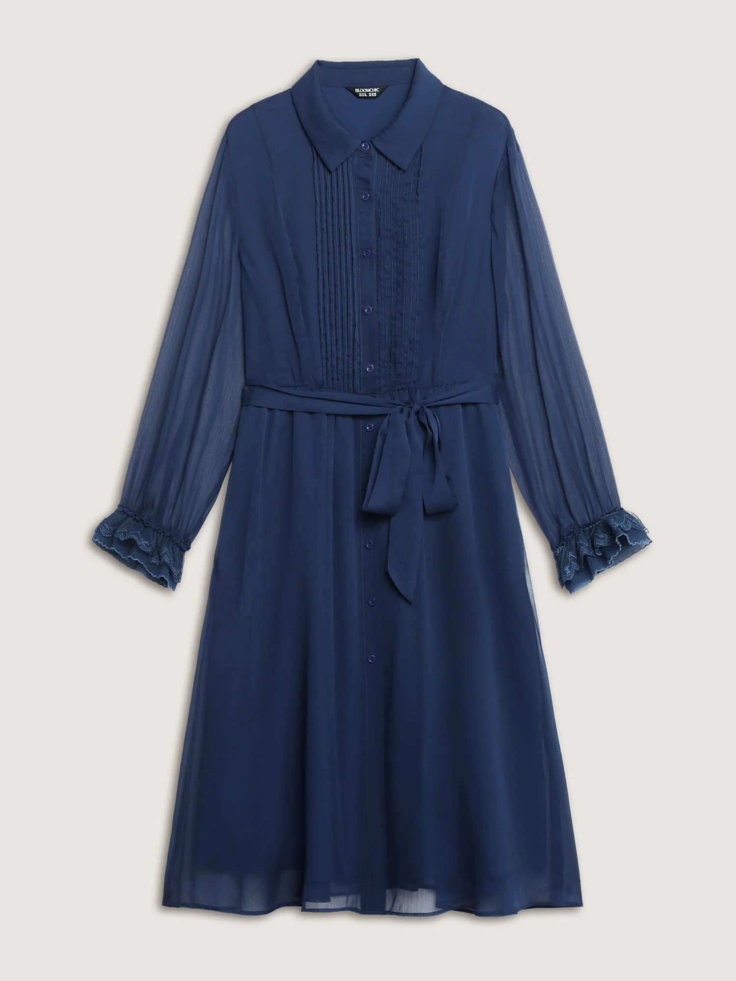 Sheer Lace Trim Belted Midi Dress - Image 8