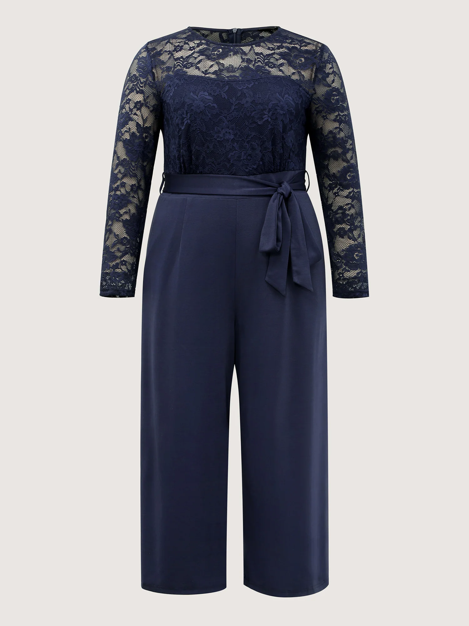 Sheer Lace Trim Belted Pockets Jumpsuit - Image 7