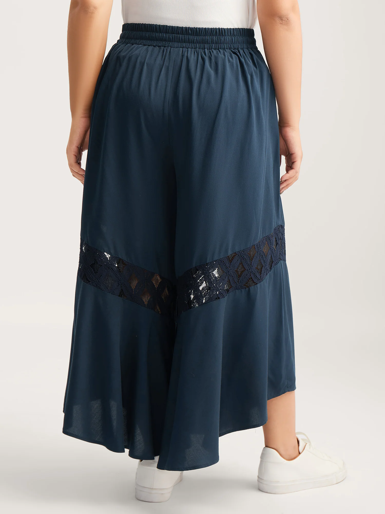 Sheer Lace Trim Flared Drawstring Pants - Image 5
