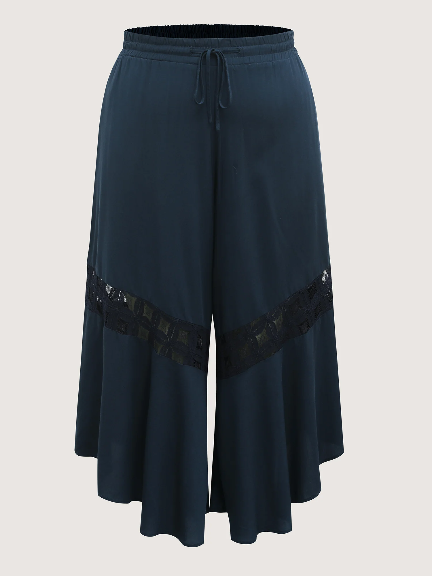 Sheer Lace Trim Flared Drawstring Pants - Image 8