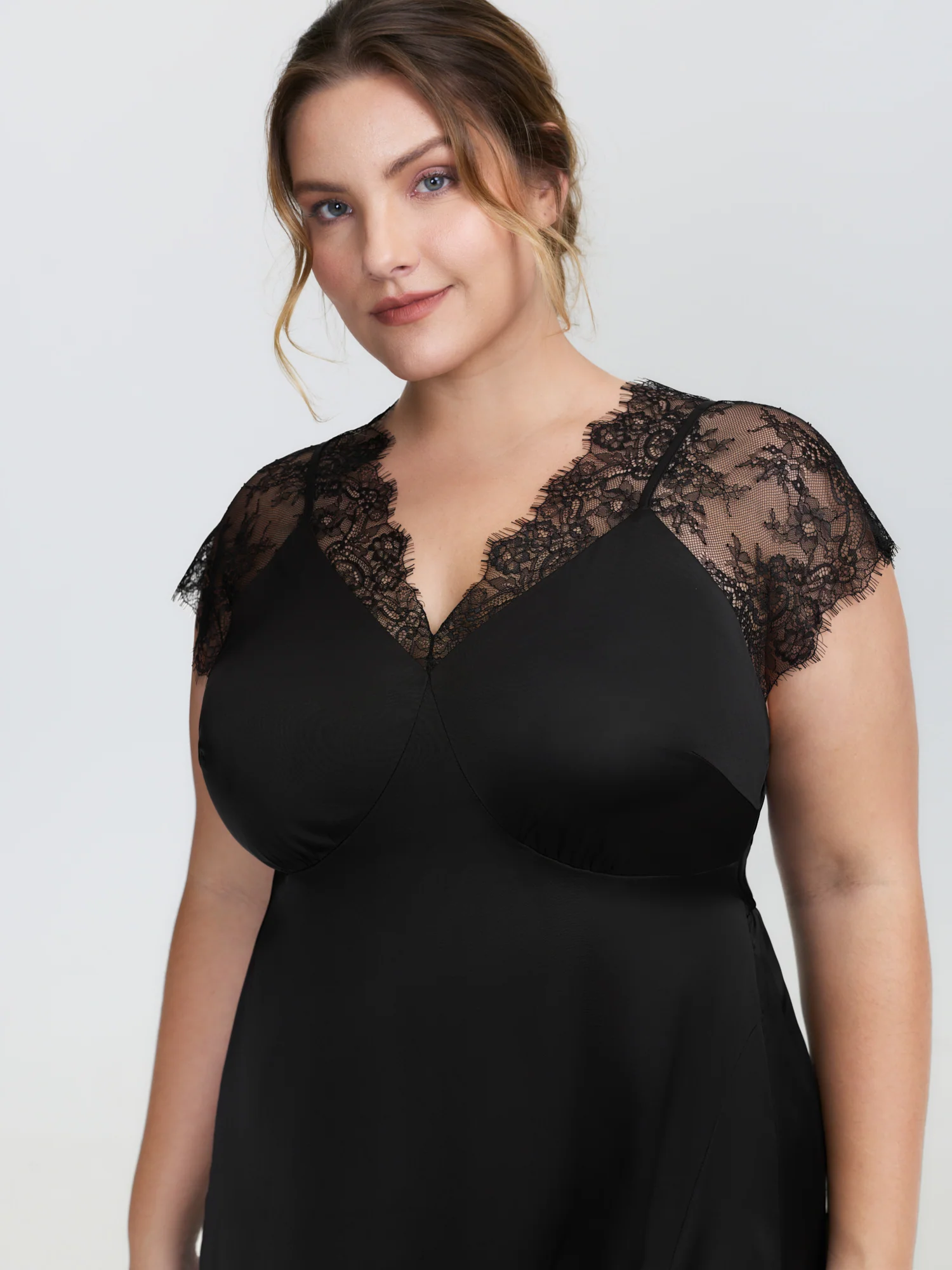 Sheer Lace Sleeve High Slit Nightgown - Image 2