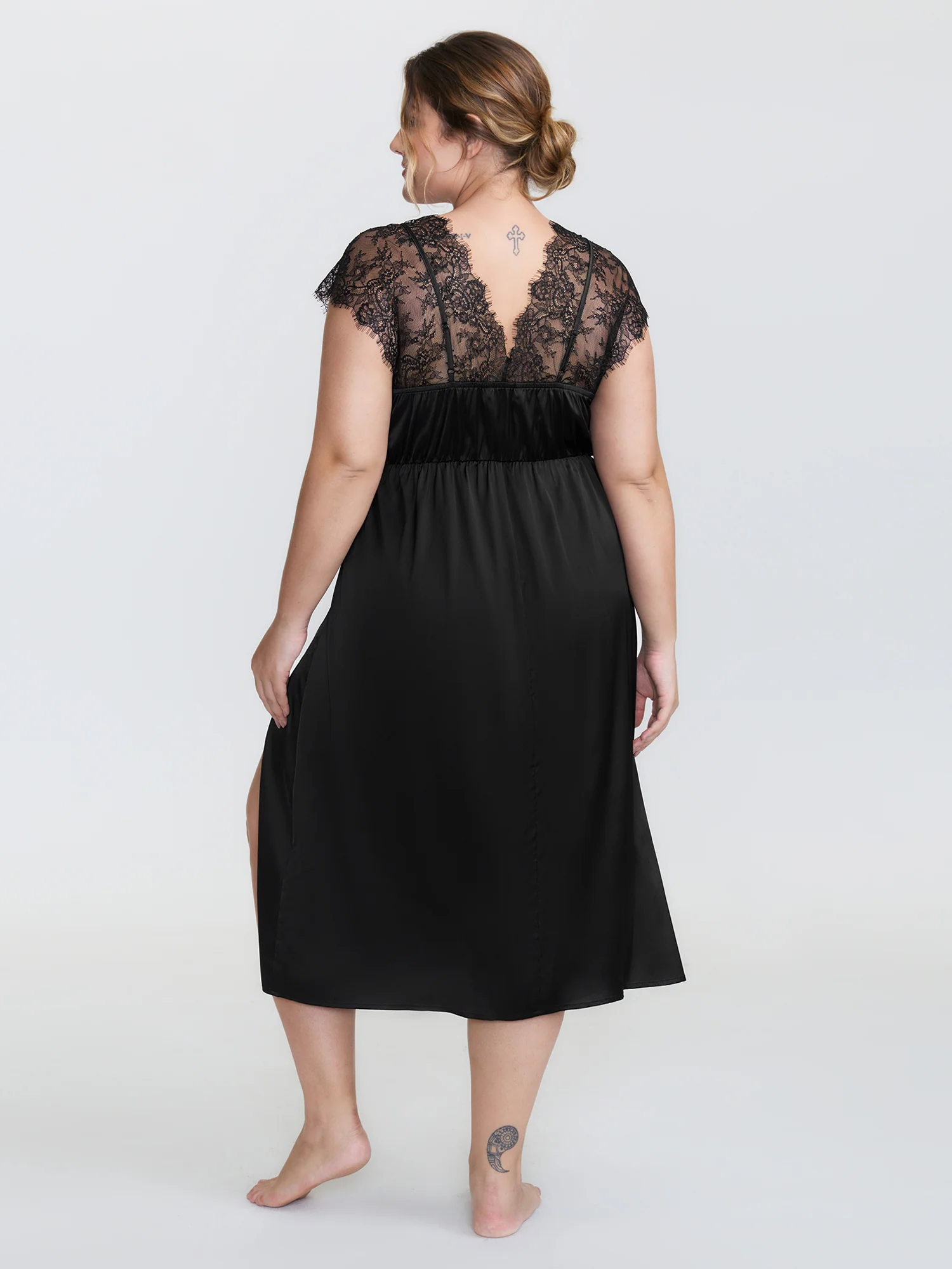 Sheer Lace Sleeve High Slit Nightgown - Image 4