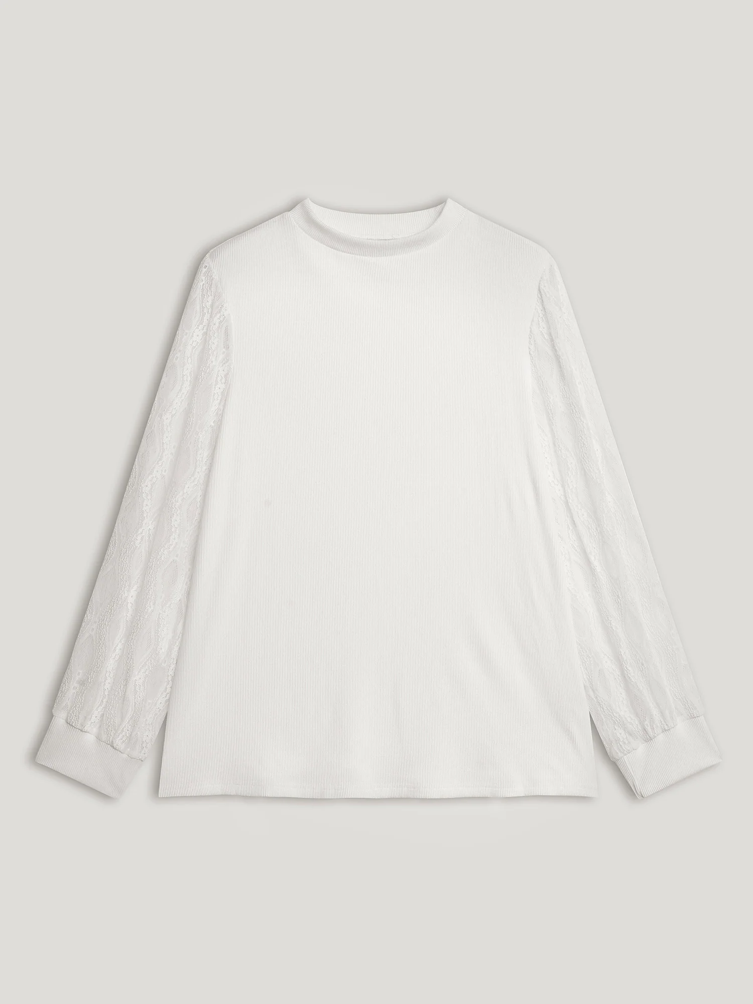 Sheer Lace Trim Mockneck Knit Top - Image 5