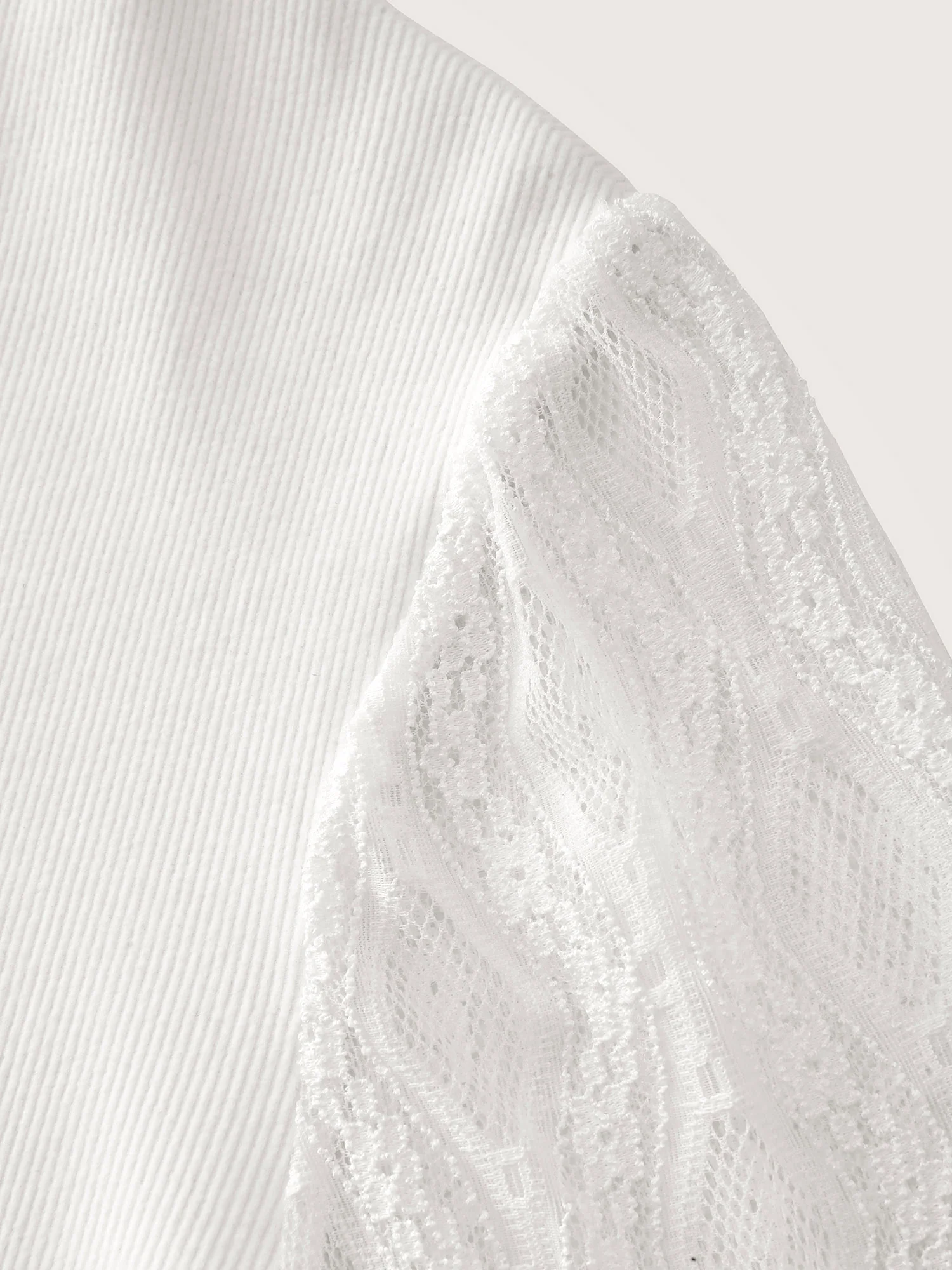Sheer Lace Trim Mockneck Knit Top - Image 6