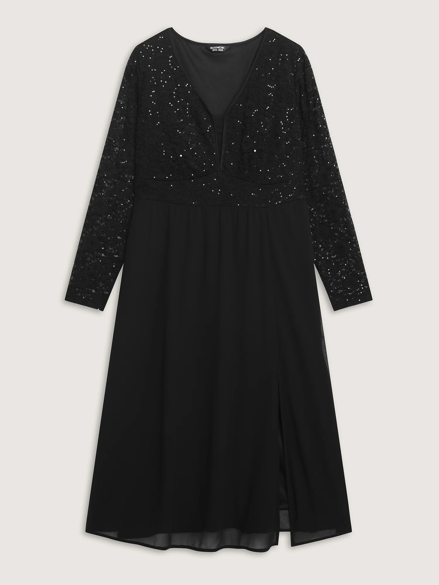 Sheer Lace V-Neck Shirred Waist Midi Dress - Image 5