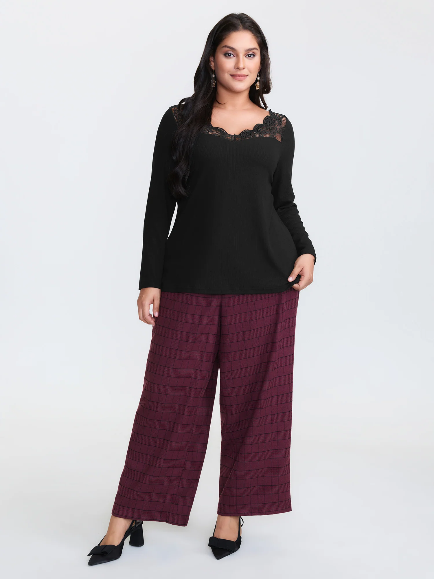 Sheer Lace V-Neckline T-Shirt - Image 3