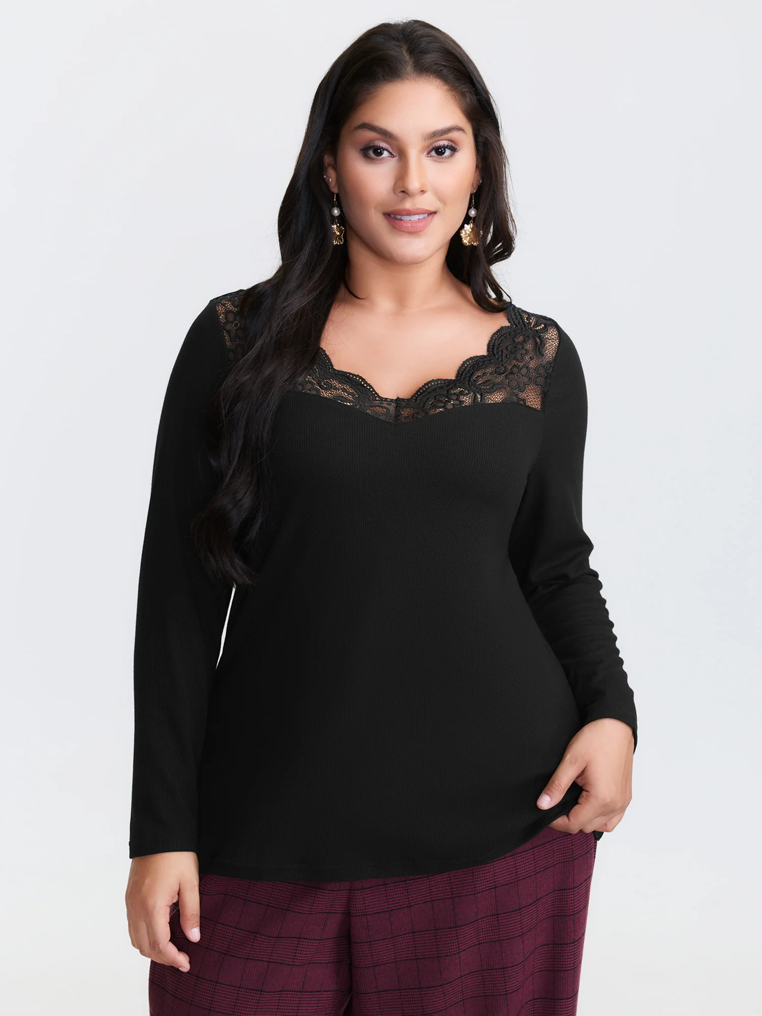 Sheer Lace V-Neckline T-Shirt - Image 5