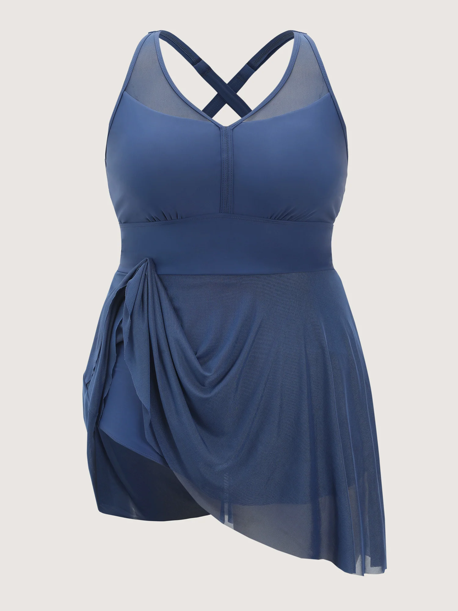 Sheer Layered Crossback Straps Swim Dress - Image 8