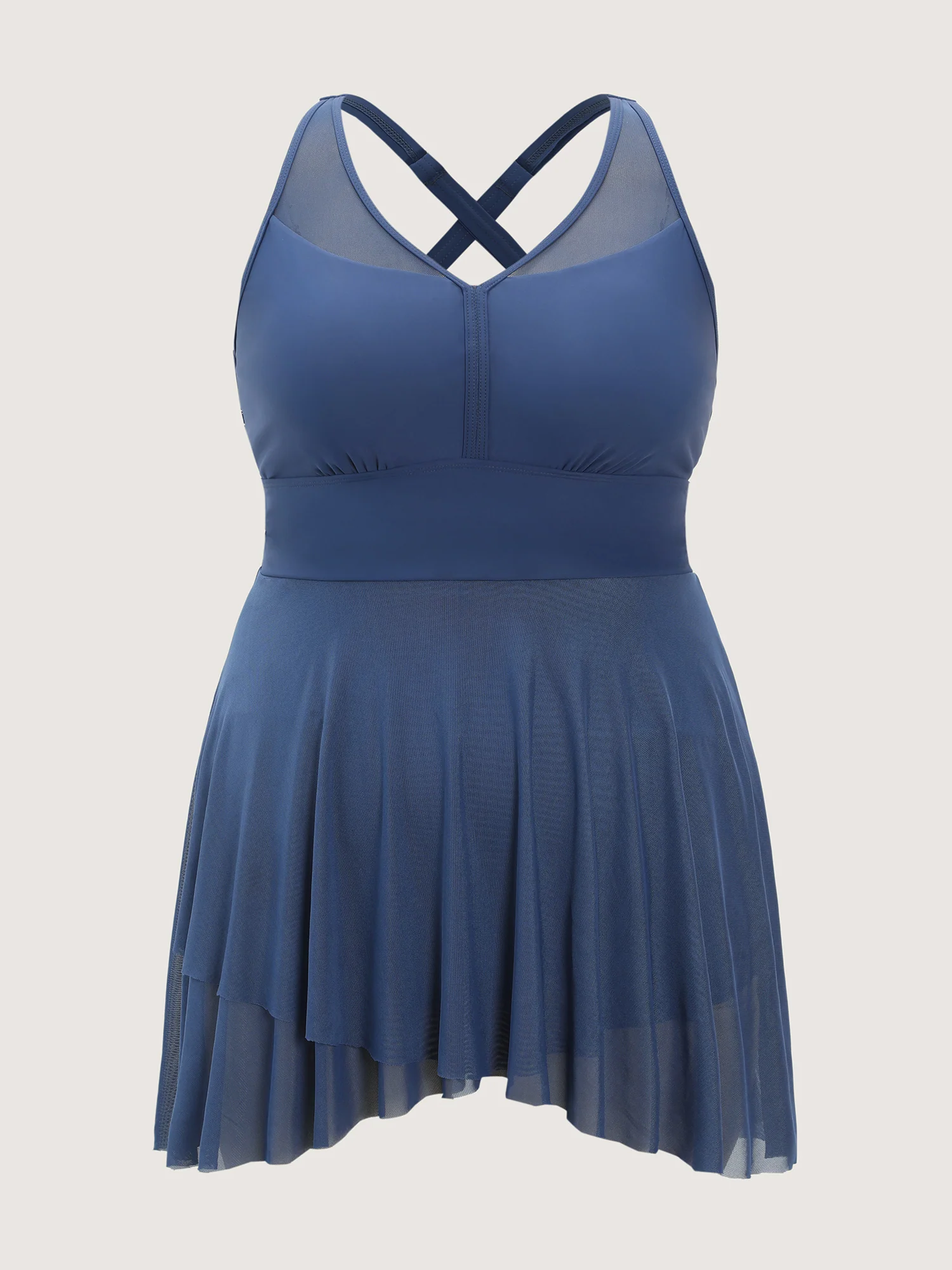 Sheer Layered Crossback Straps Swim Dress - Image 9