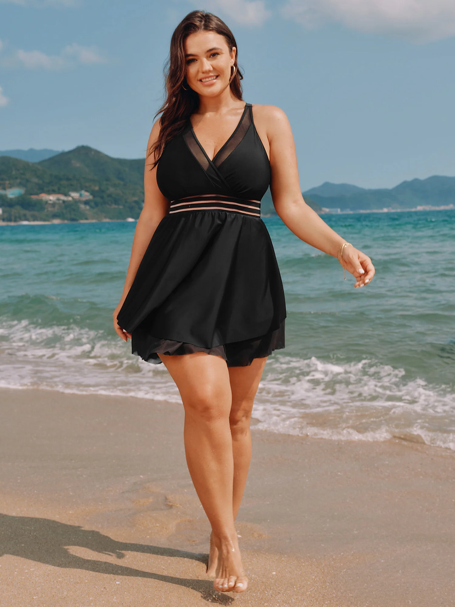 Sheer Layered Hem Flowy Swim Dress - Image 3