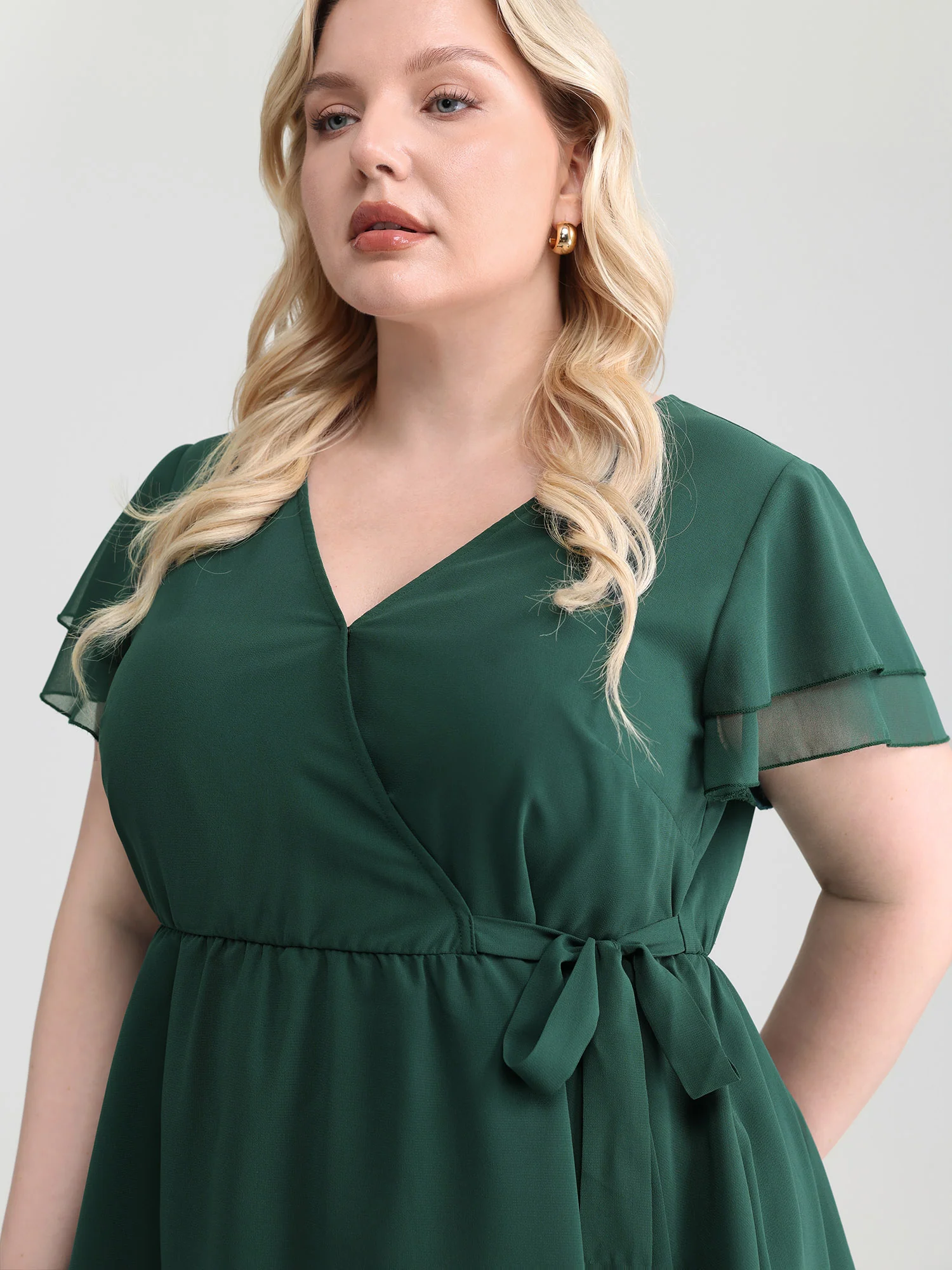 Sheer Layered Ruffled Sleeve Stretchy Waist Blouse - Image 2