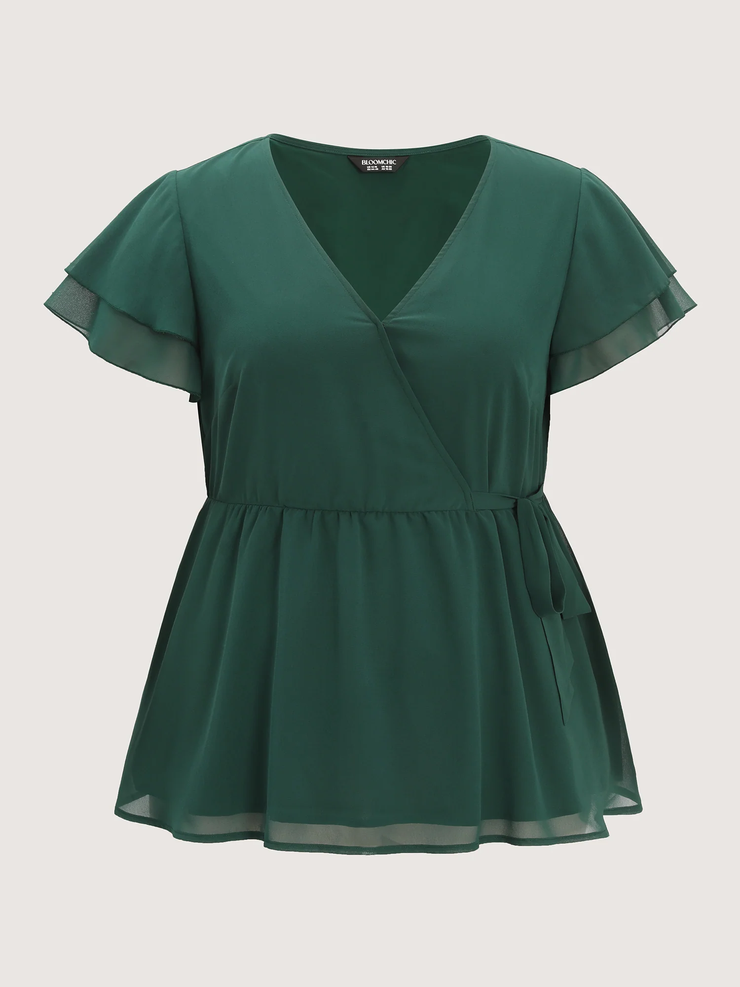 Sheer Layered Ruffled Sleeve Stretchy Waist Blouse - Image 7