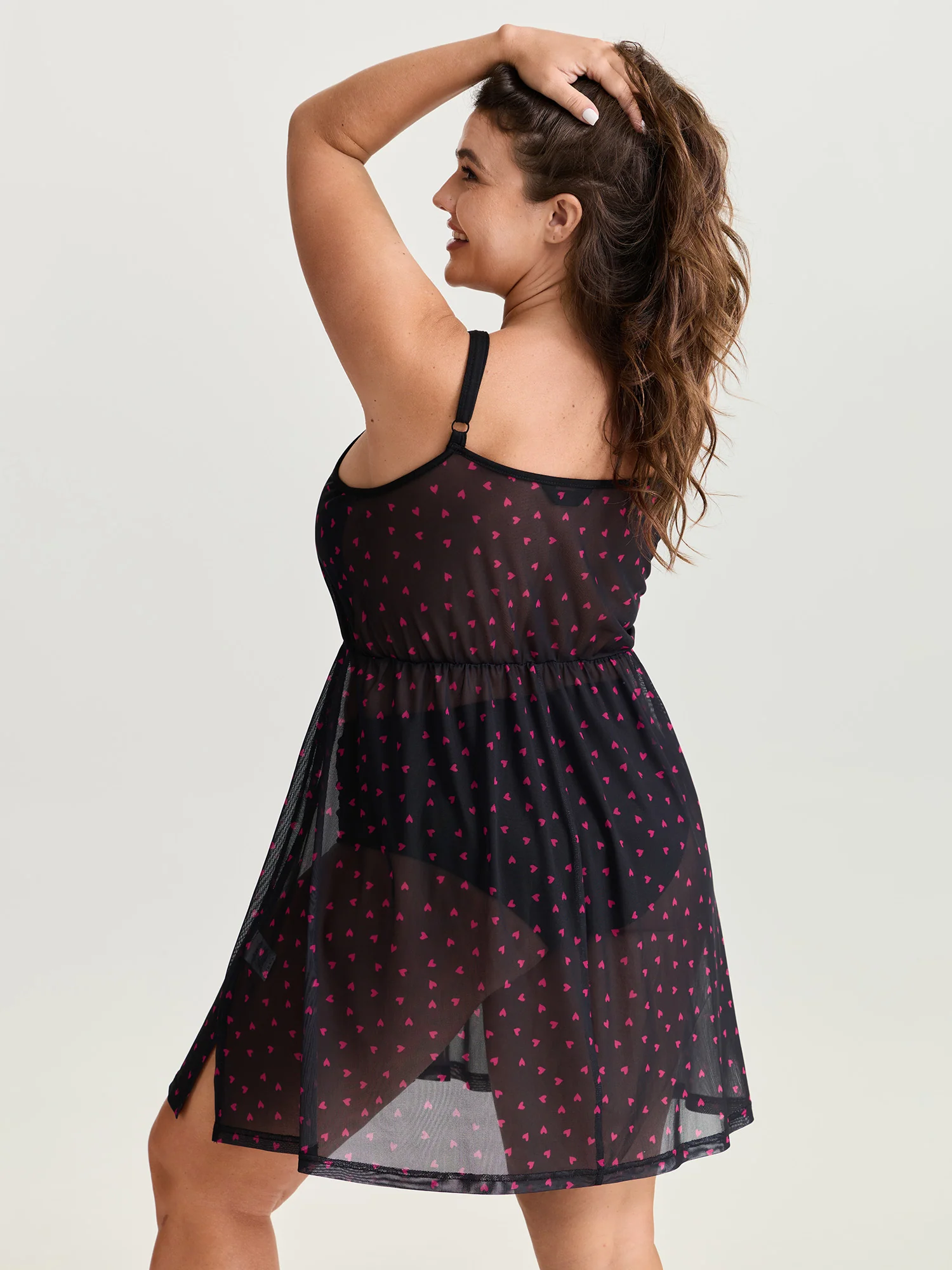 Sweetheart Print Sheer Crisscross Neckline Nightgown - Image 5