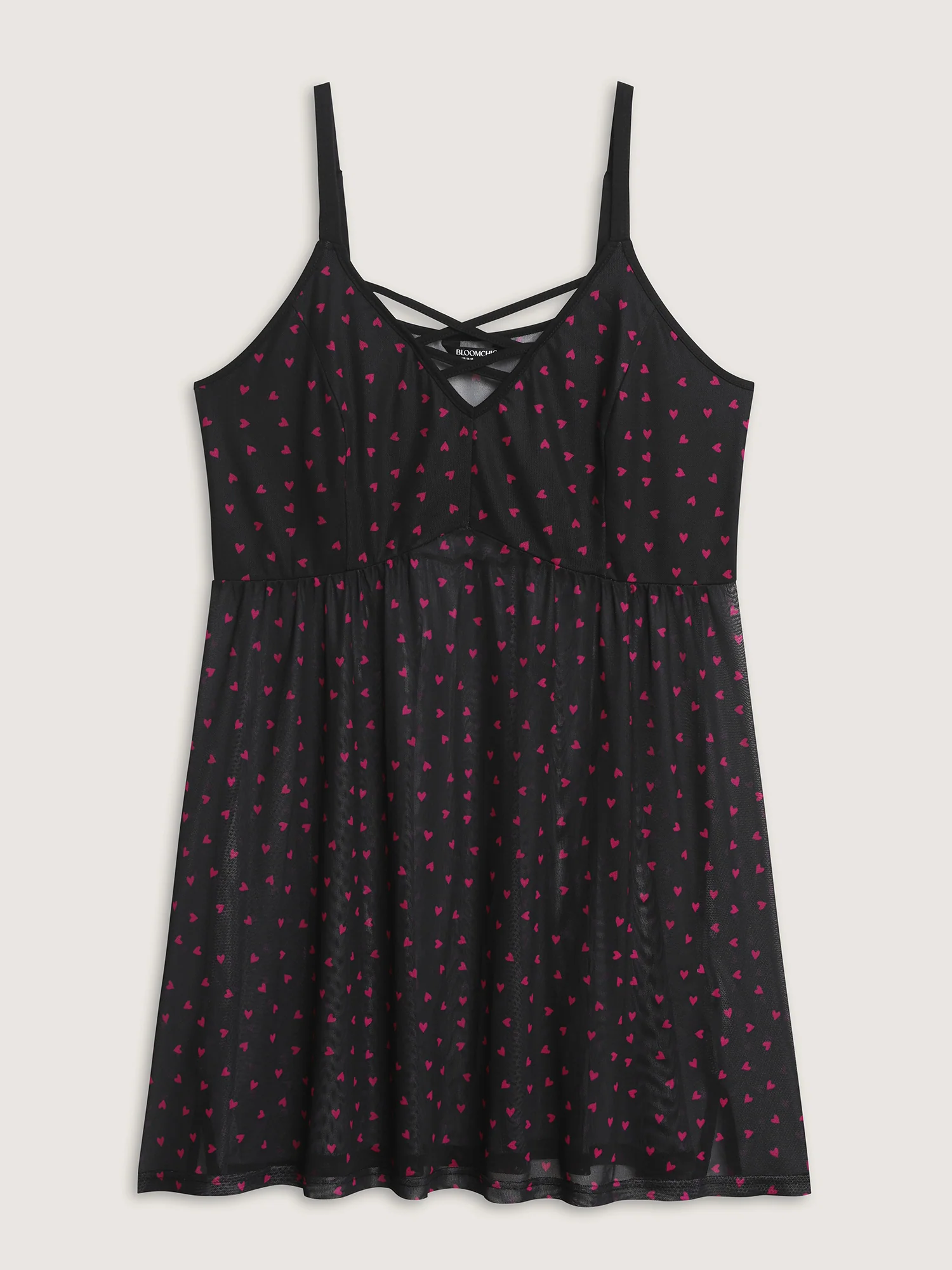 Sweetheart Print Sheer Crisscross Neckline Nightgown - Image 8