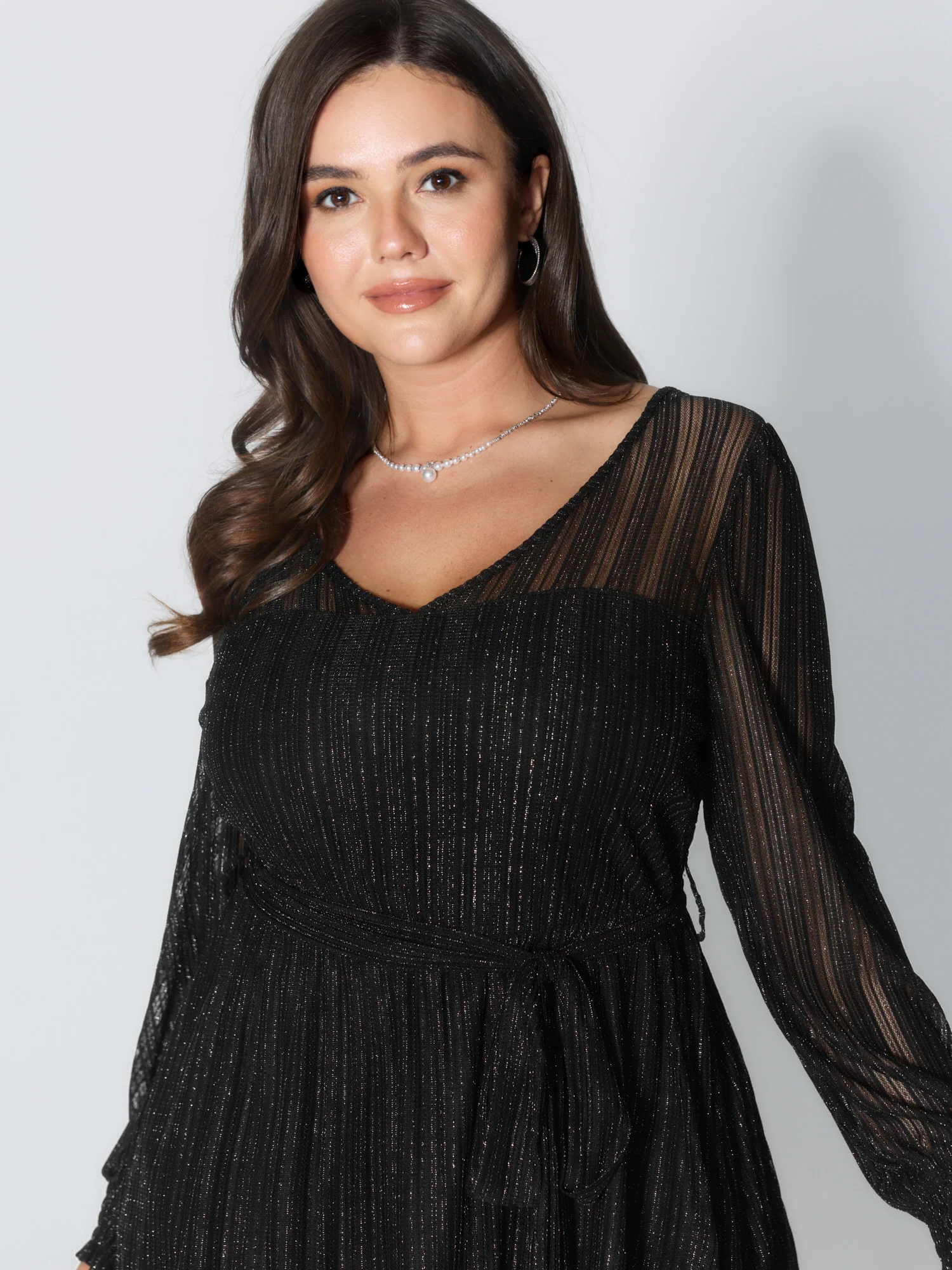 Sheer Luxe Shirred Side-Tie Blouse - Image 3