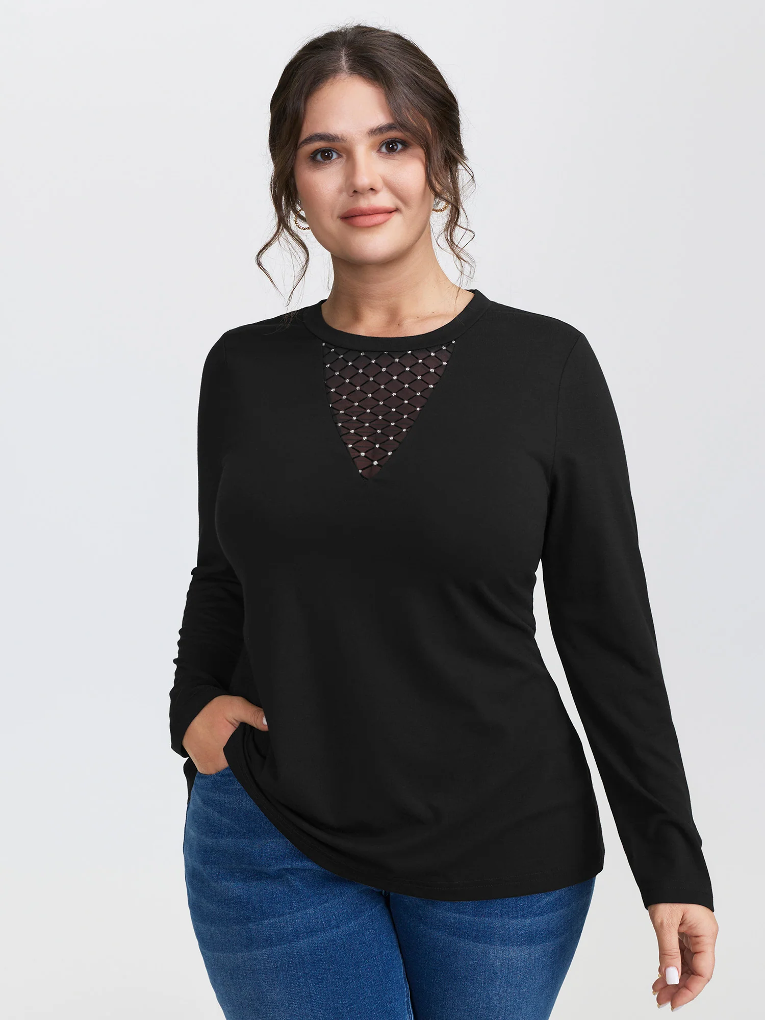 Sheer Mesh Sequin Fitted T-Shirt - Image 2