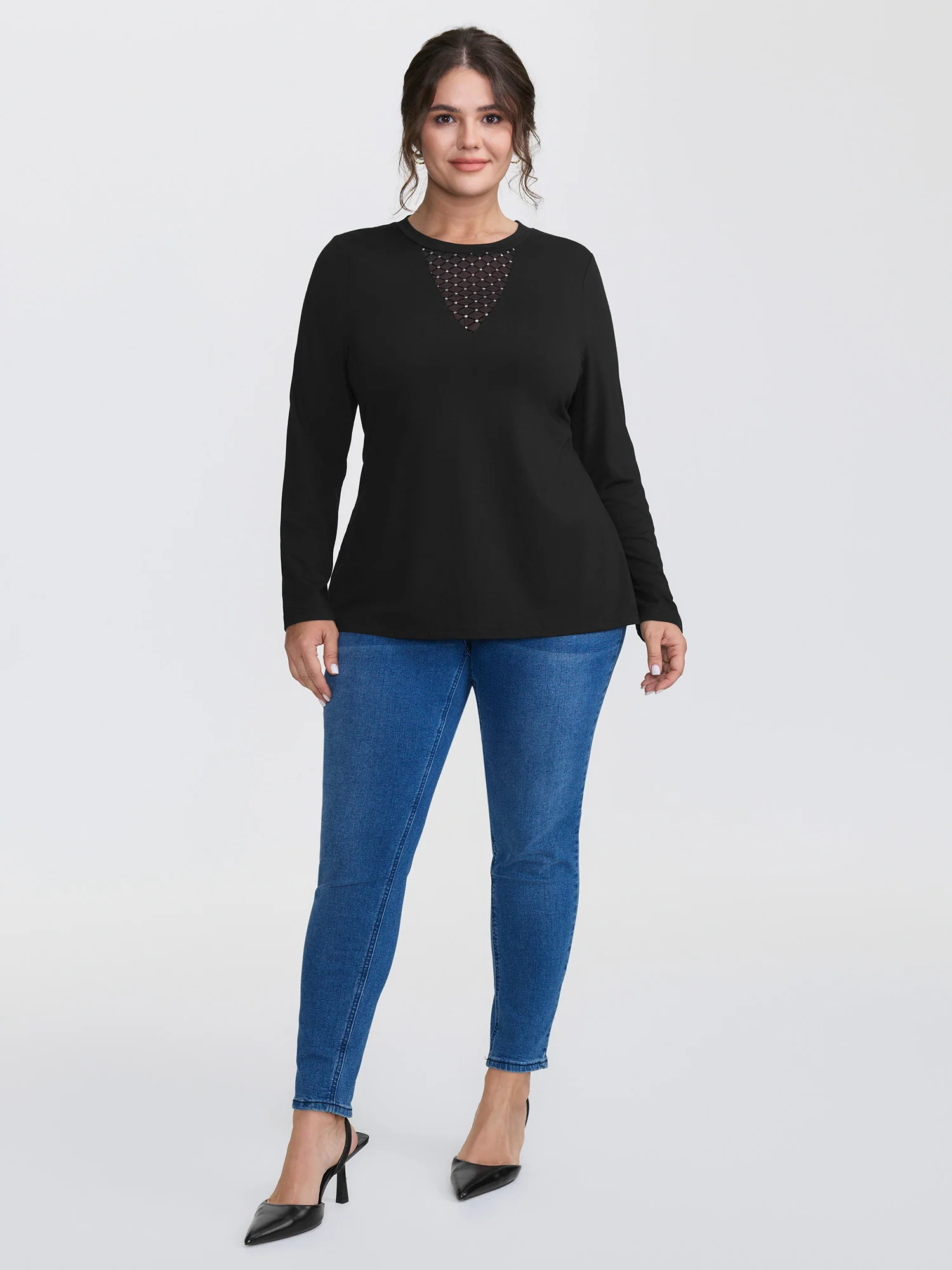 Sheer Mesh Sequin Fitted T-Shirt - Image 3