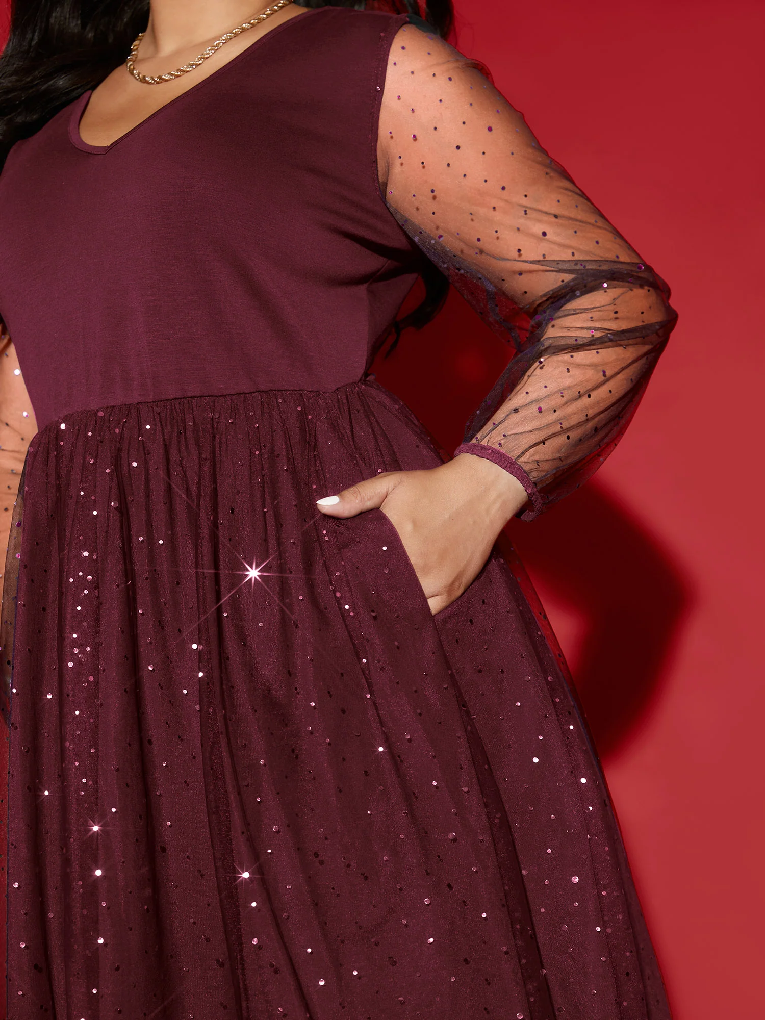 Sheer Mesh Shimmering Sequins Maxi Dress - Image 10
