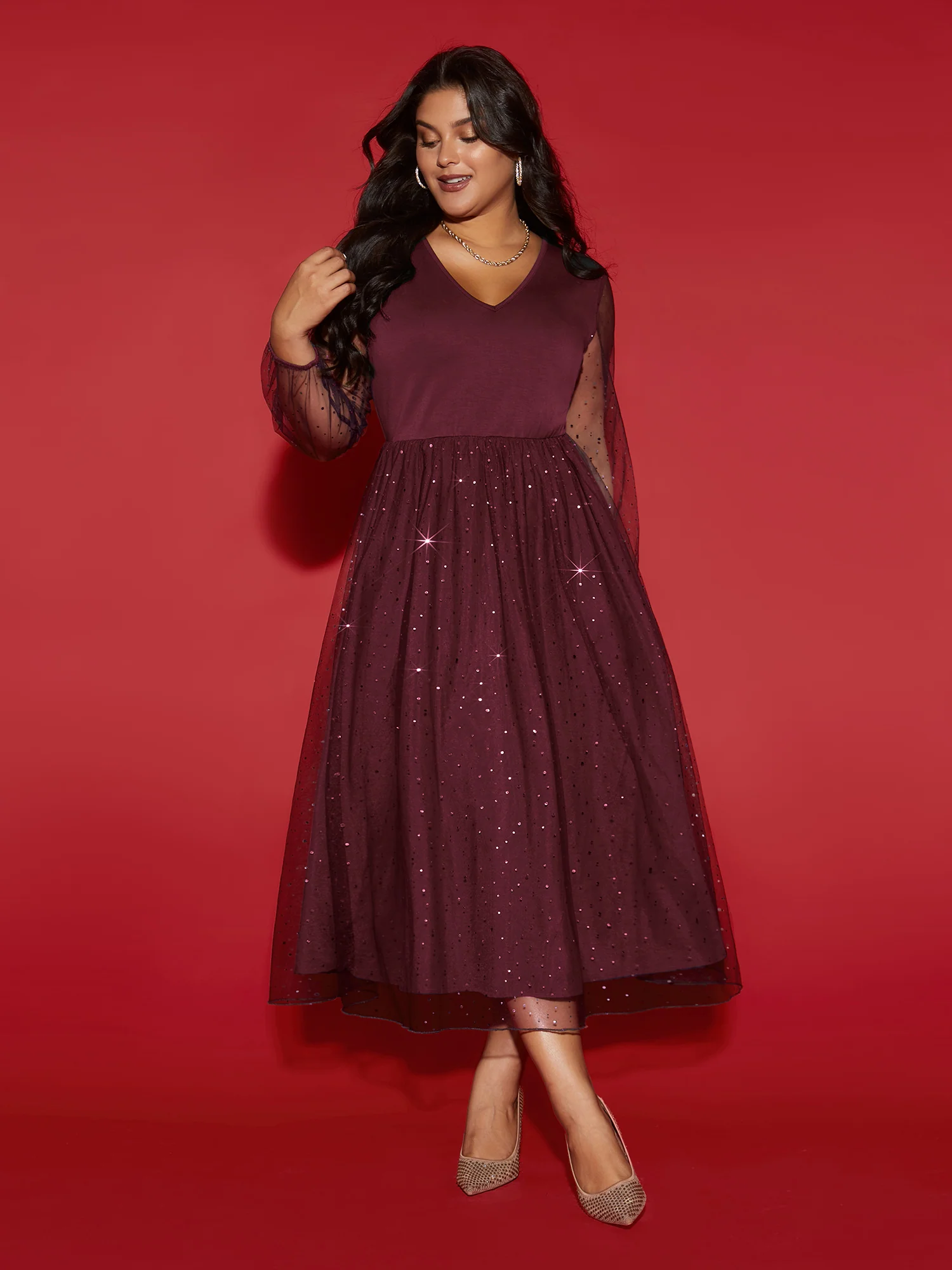 Sheer Mesh Shimmering Sequins Maxi Dress - Image 11