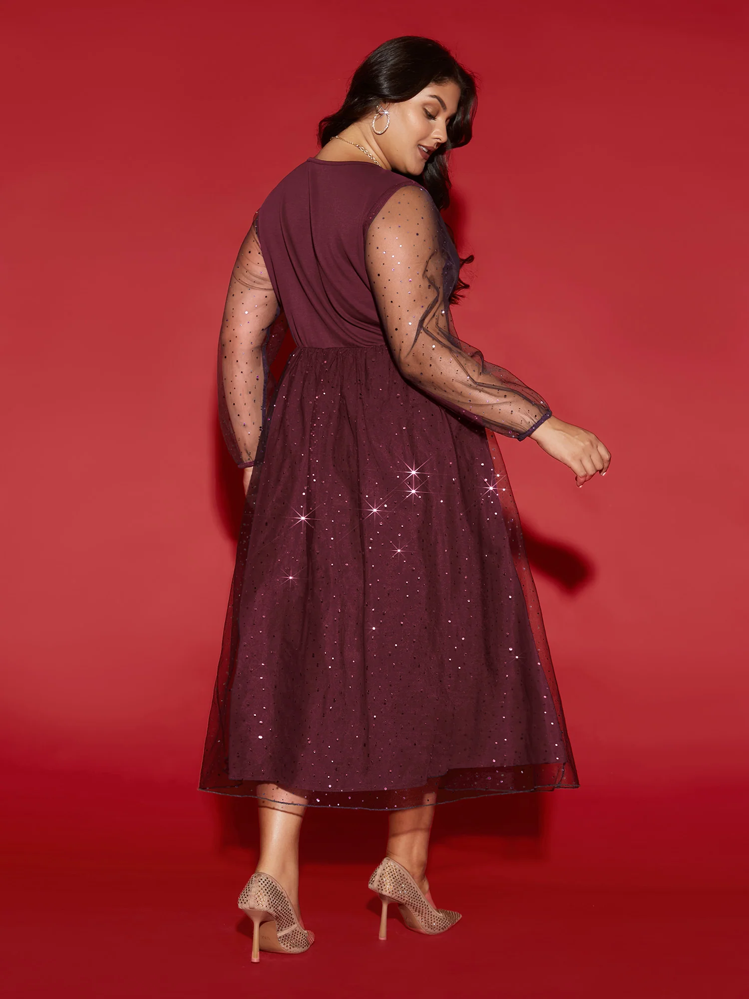 Sheer Mesh Shimmering Sequins Maxi Dress - Image 12