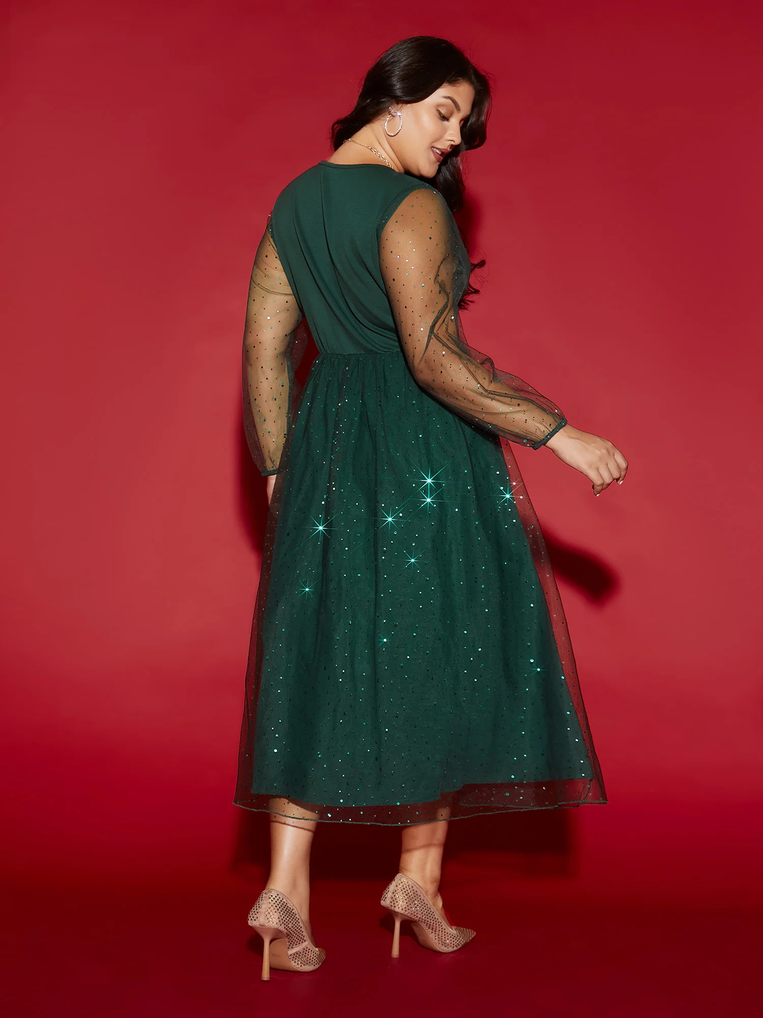 Sheer Mesh Shimmering Sequins Maxi Dress - Image 5