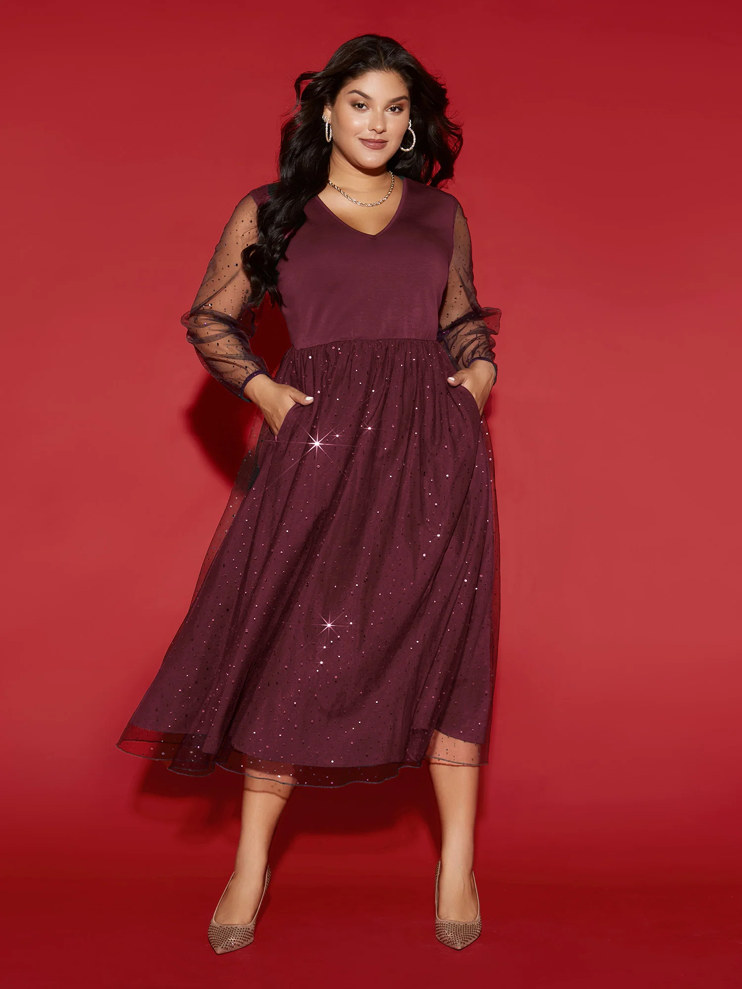 Sheer Mesh Shimmering Sequins Maxi Dress - Image 9