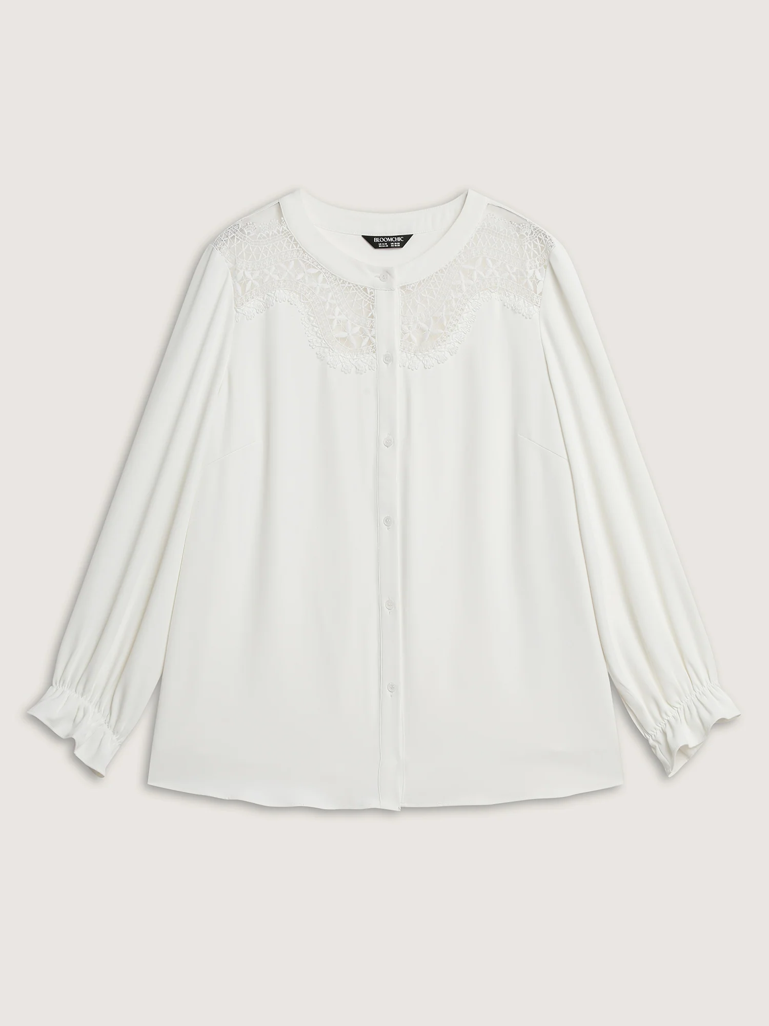 Sheer Neckline Ruffled Cuff Sleeve Blouse - Image 8