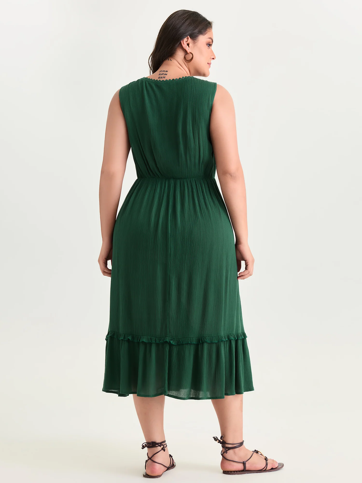 Sheer Neckline Ruffled Hem Midi Dress - Image 3